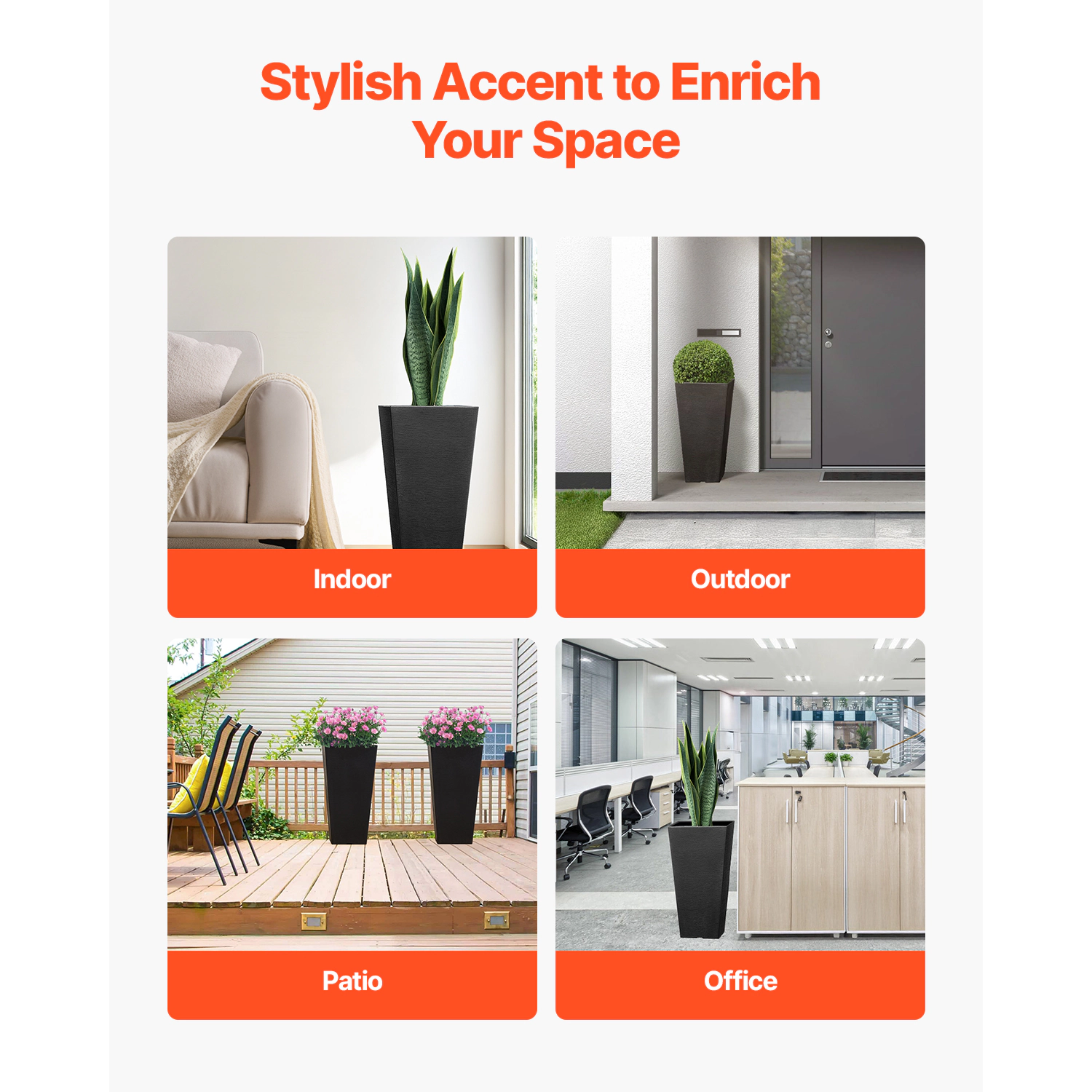 HONGGE Tall Planters Set of 2 Large Outdoor Planters for Outdoor Indoor Plants Front Porch Modern Flower Pots with