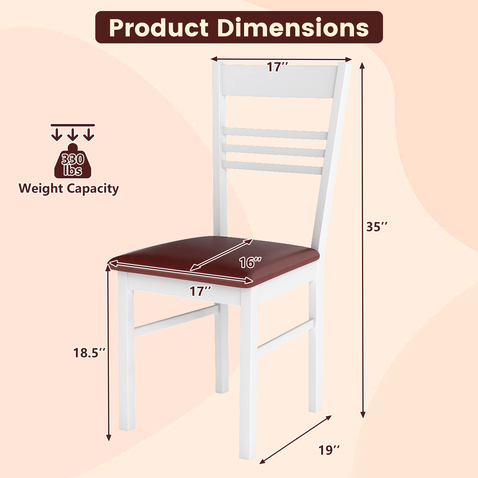 SUGIFT High-Back Rubber Wood Dining Chairs Set of 4 with Upholstered Seat 330-Lb Capacity White Frame Brown Seat