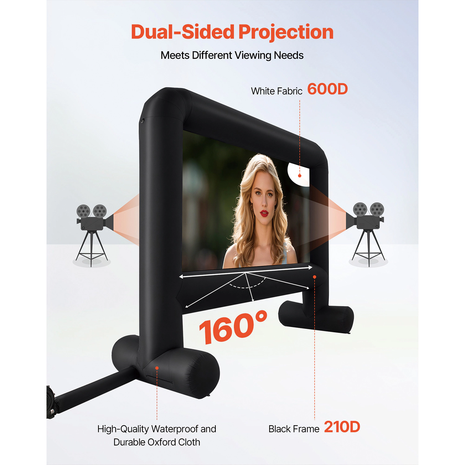 HONGGE Inflatable Projector Screen Inflatable Movie Screen Outdoor with Air Blower Projector Screen Oxford Fabric