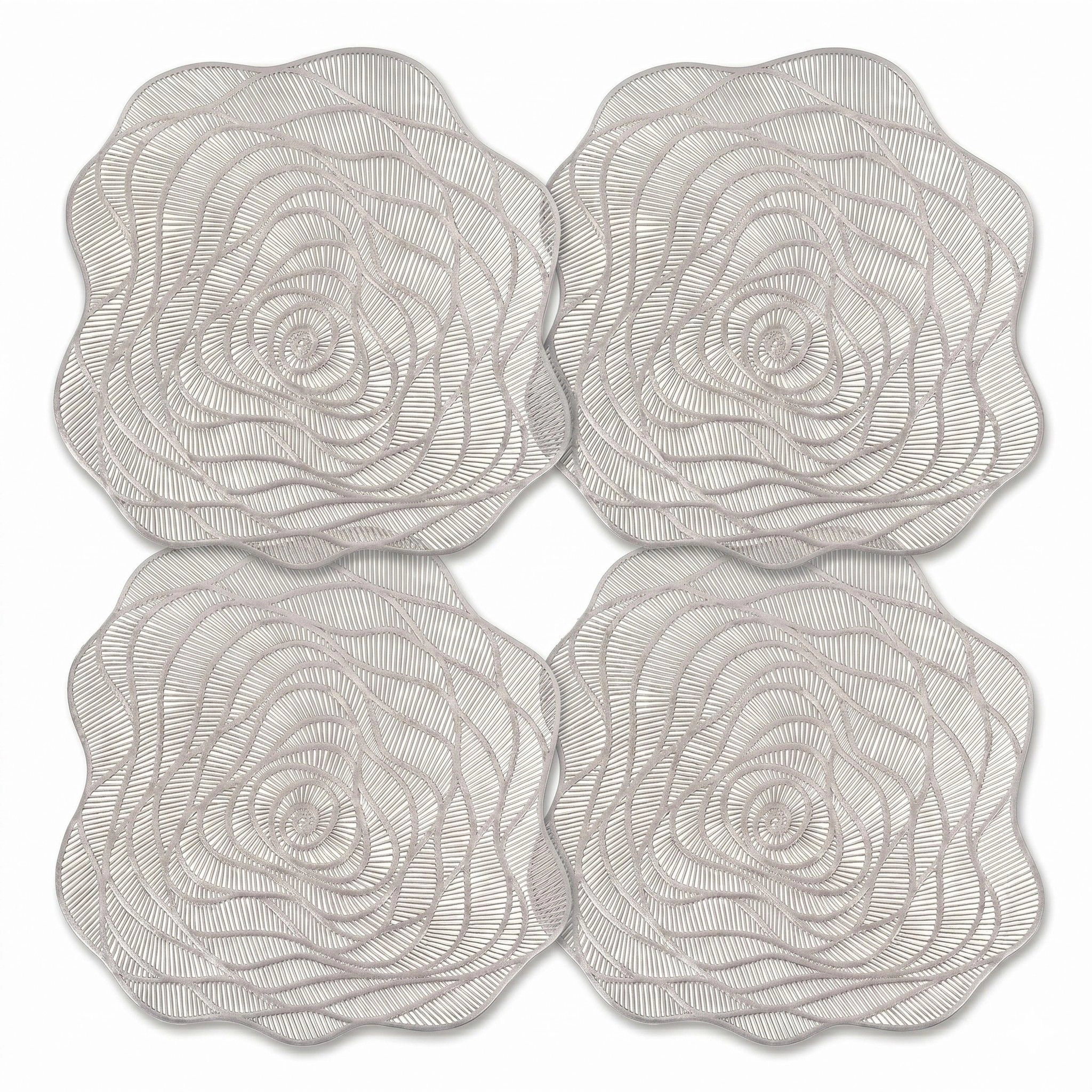 Alilang Unisex 4 Piece Metallic Floral Placemat Set Decorative PVC Heat Resistant Table Mats