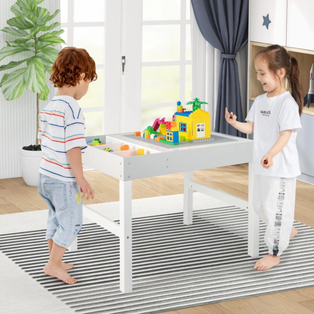 Hivvago 3 In 1 Wooden Kids Table With Storage And Double-Sided Tabletop-White