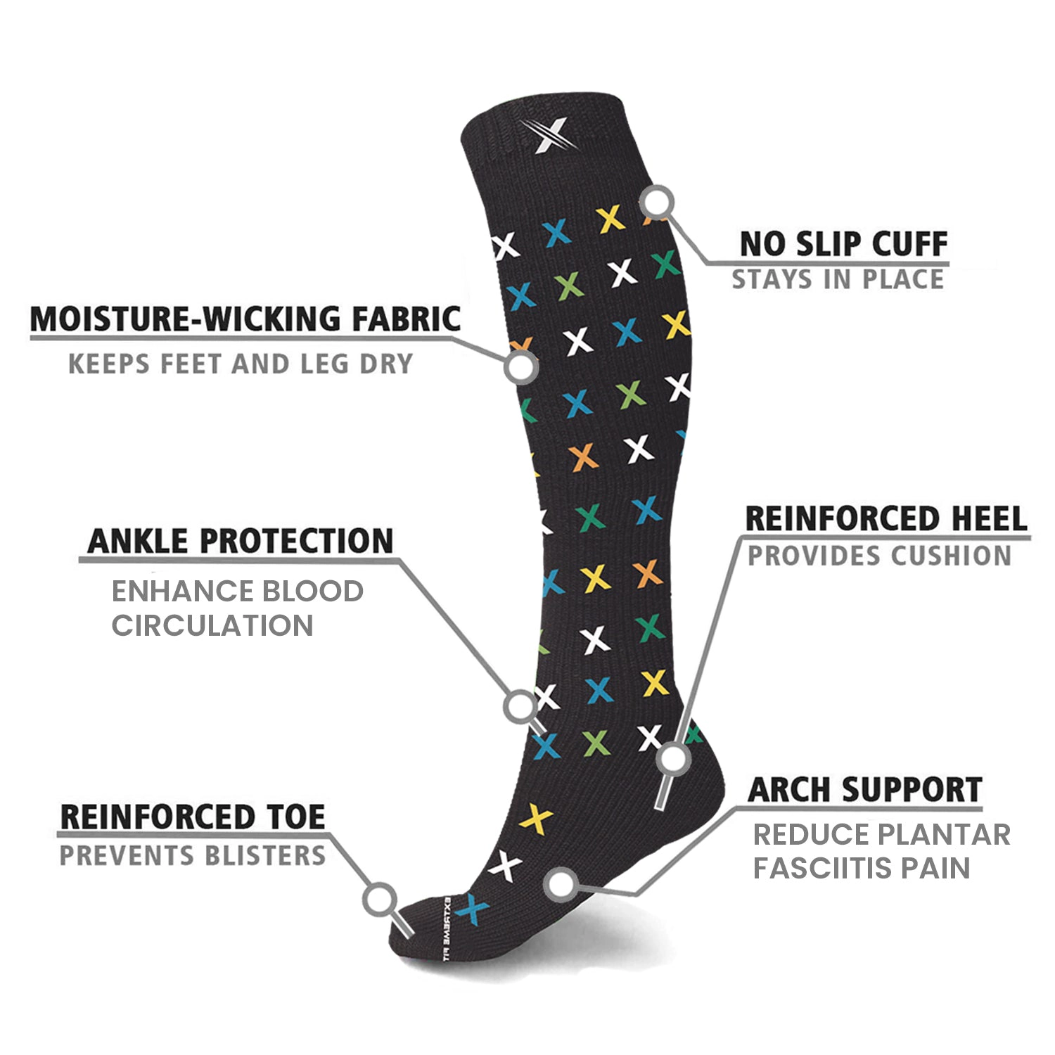 Extreme Fit Glow In The Dark Sport Compression Socks - Knee High Performance Socks - 3 Pair