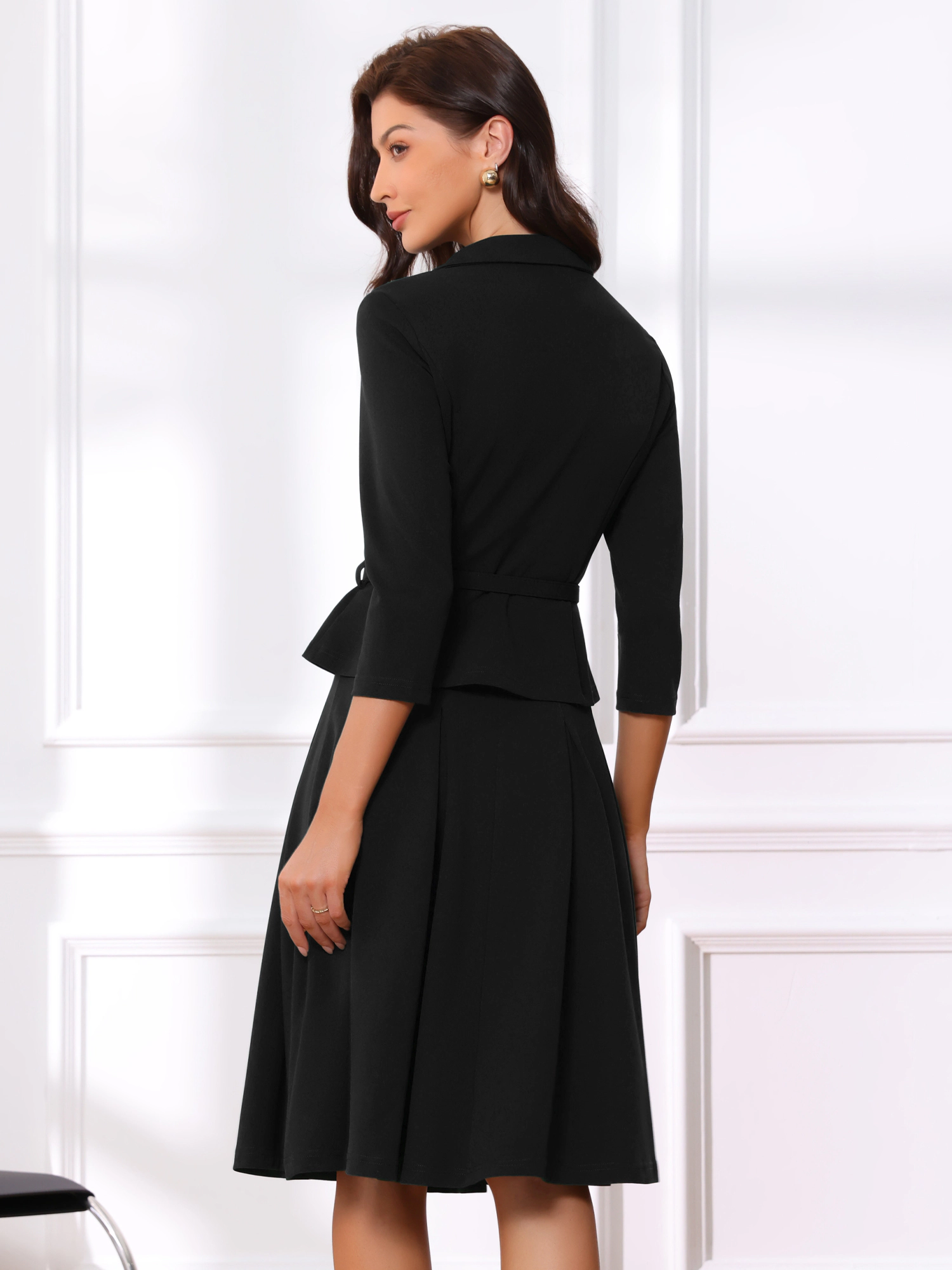 INSPIRE CHIC Women's Suit Skirt 2 Pieces Set Office 3/4 Sleeve Blazer and Pleated