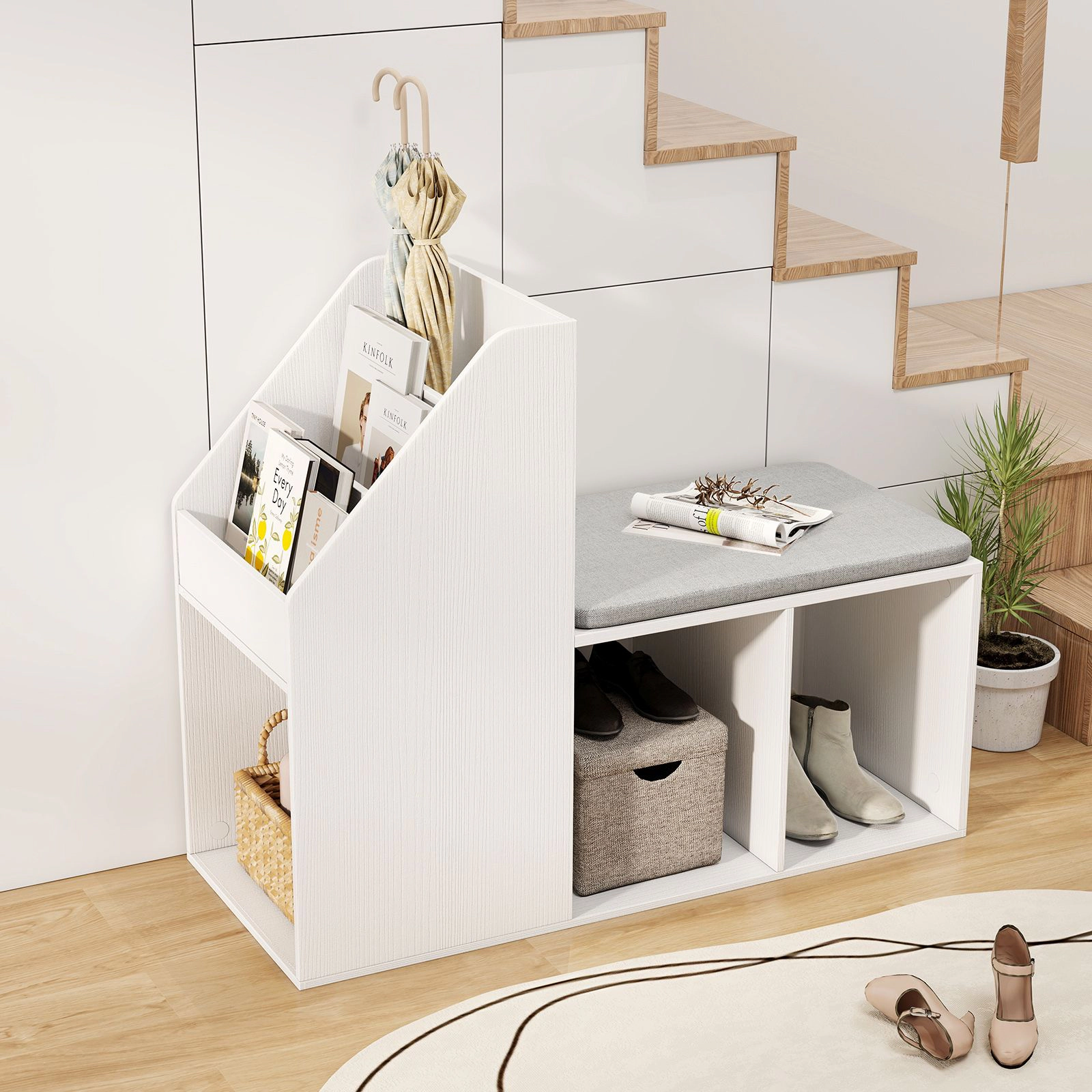 SlickBlue Entryway Bench with Shoe Storage and Side Compartments