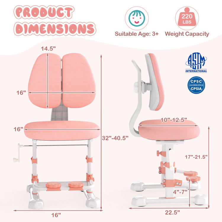 Hivvago Kids Study Chair With Adjustable Double Backrest And Footrest