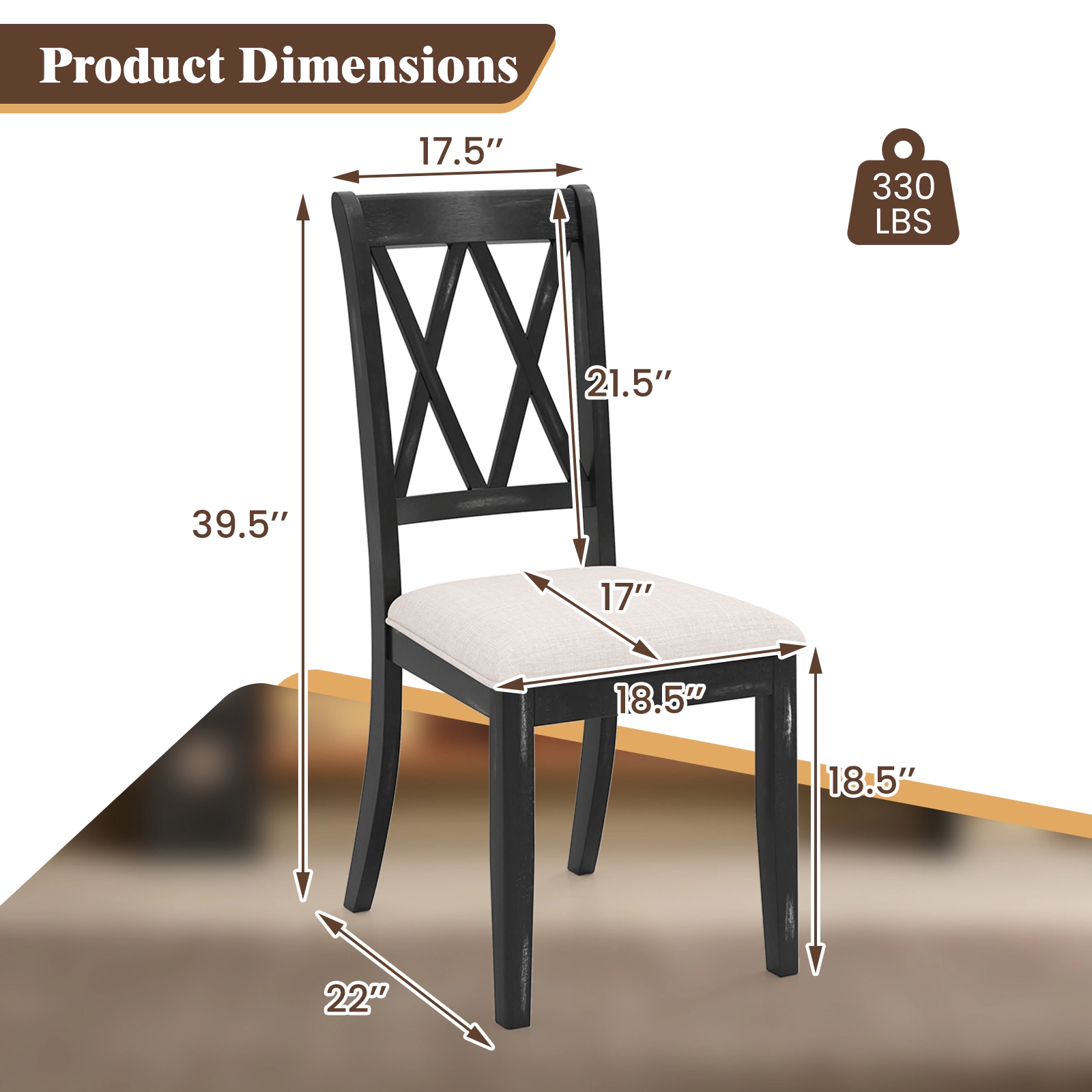 LJG Dining Chairs Set of 2 Kitchen Side Chairs with Curved Cross Back