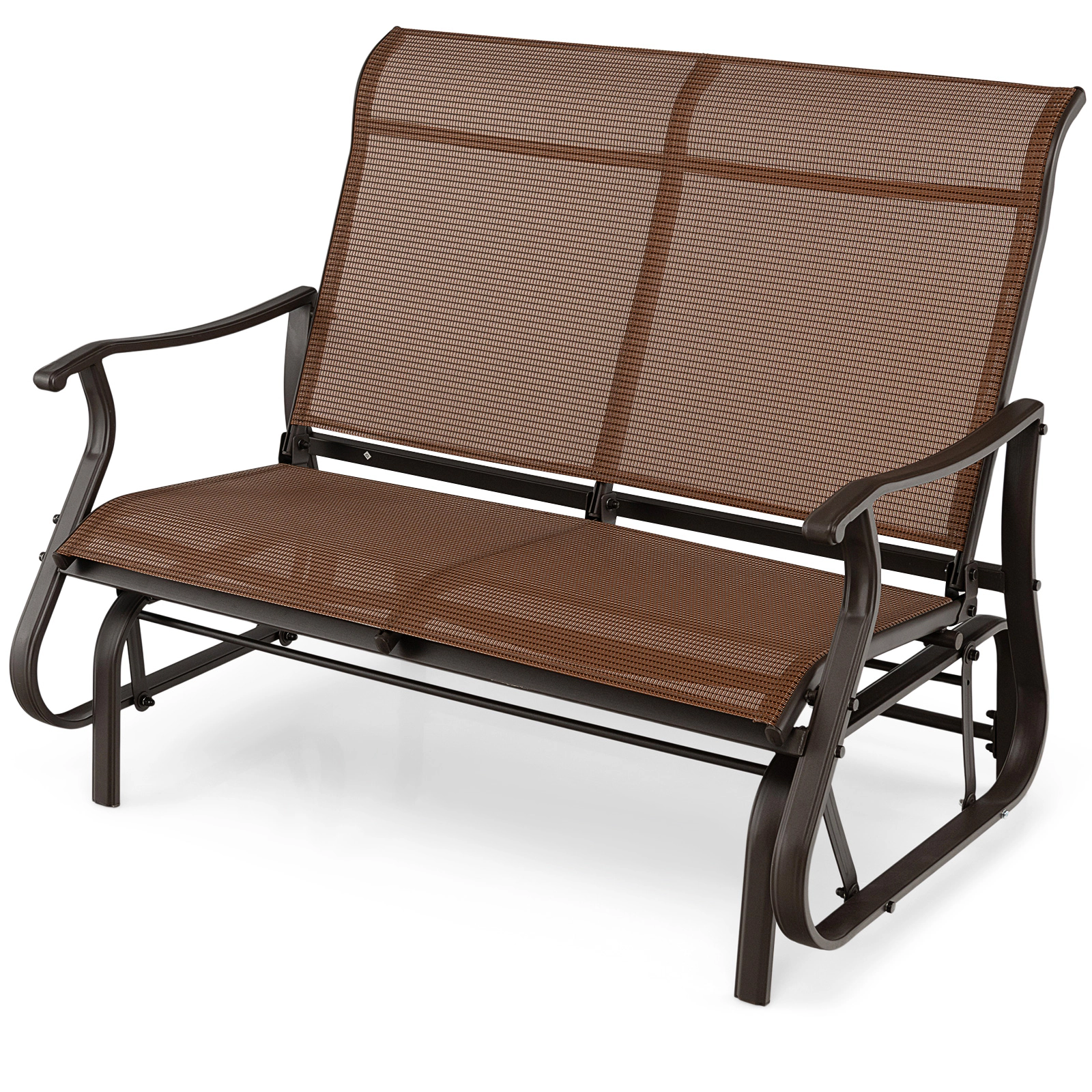 LJG 2-Person Patio Glider Bench with High Back and Curved Armrests