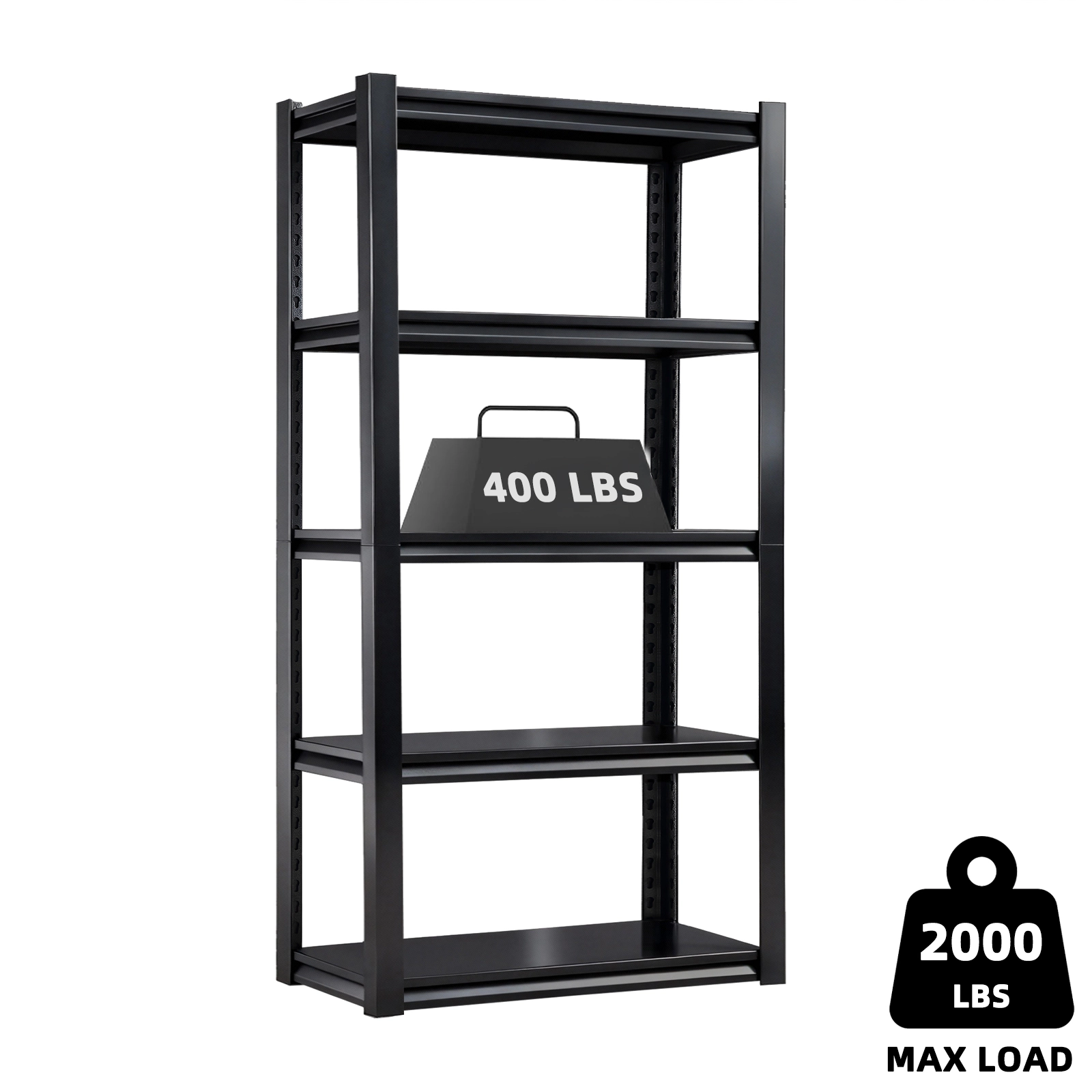 Flynama 5-Tiers Steel Heavy Duty Adjustable Boltless Design Shelving Unit in Black (31.5 in. W x 63 in. H x 15.7 in. D)