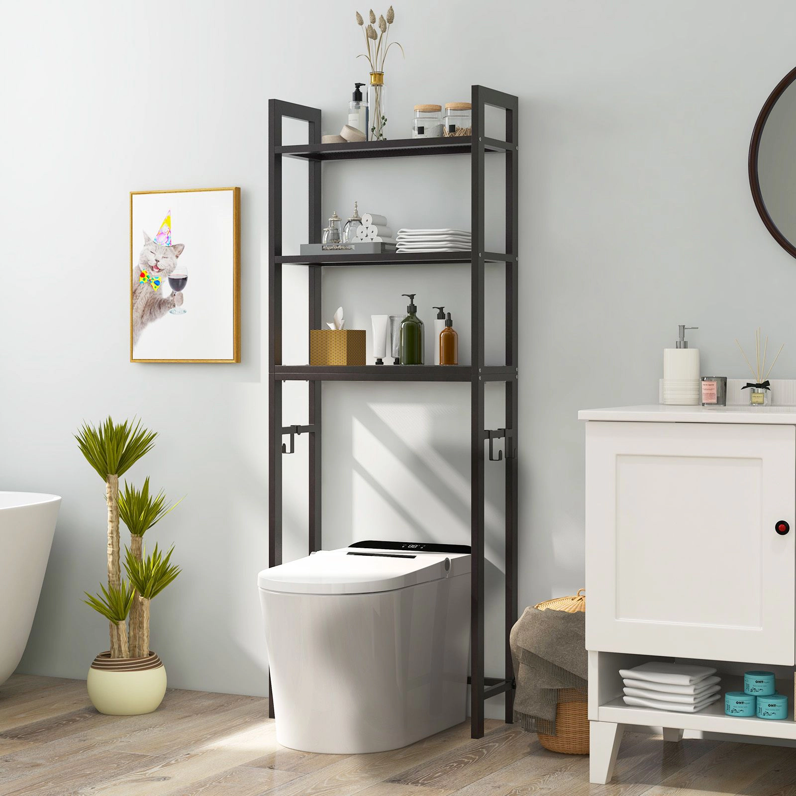 SlickBlue Bathroom Toilet Storage Rack with 3 Shelves and S Hooks