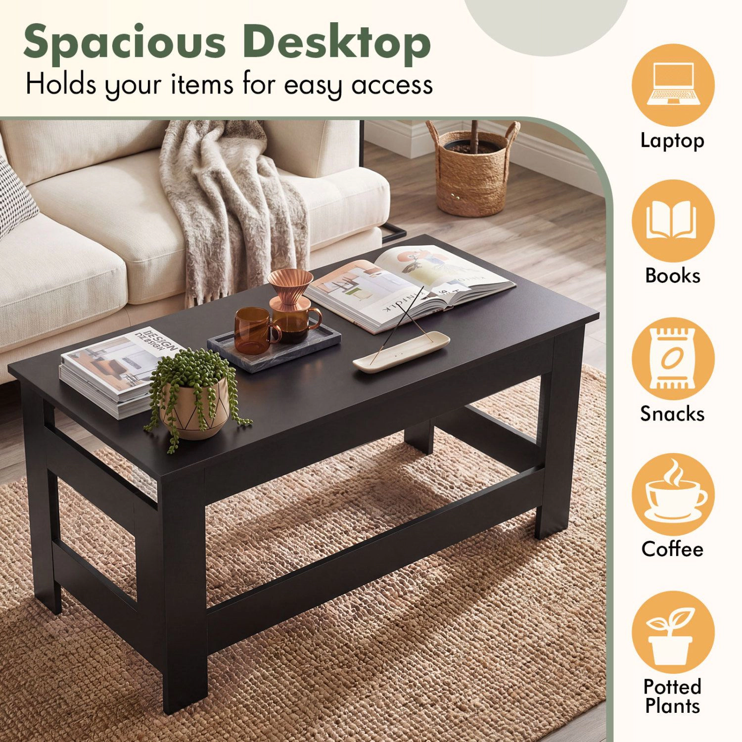 SlickBlue Folding Coffee Table with Space Saving Wooden Tabletop