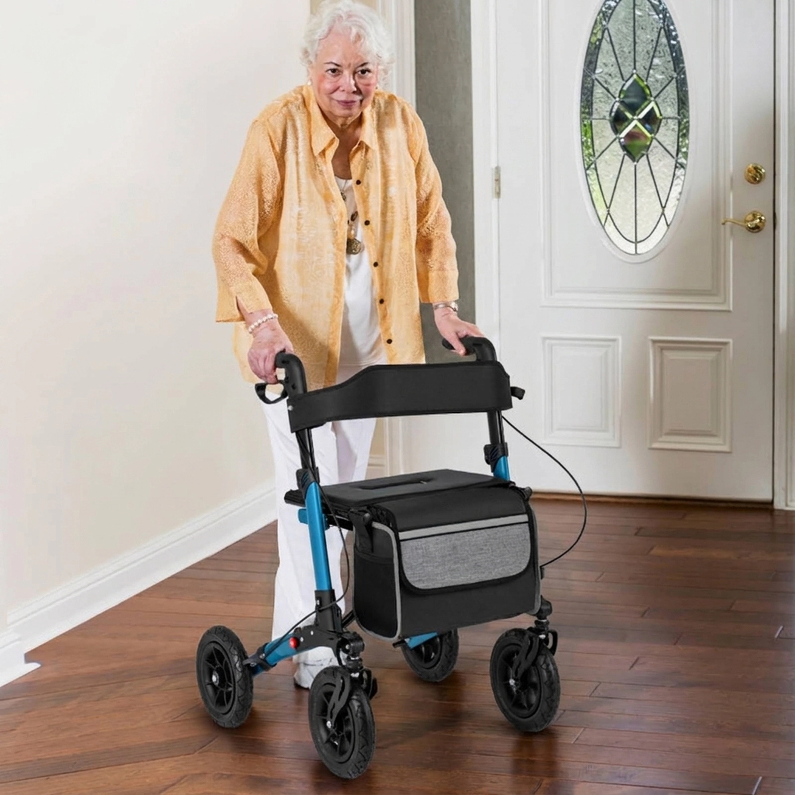SUGIFT Folding Aluminum Rollator Walker with Seat and Storage 308-lb Capacity Adjustable Height All Terrain Navy