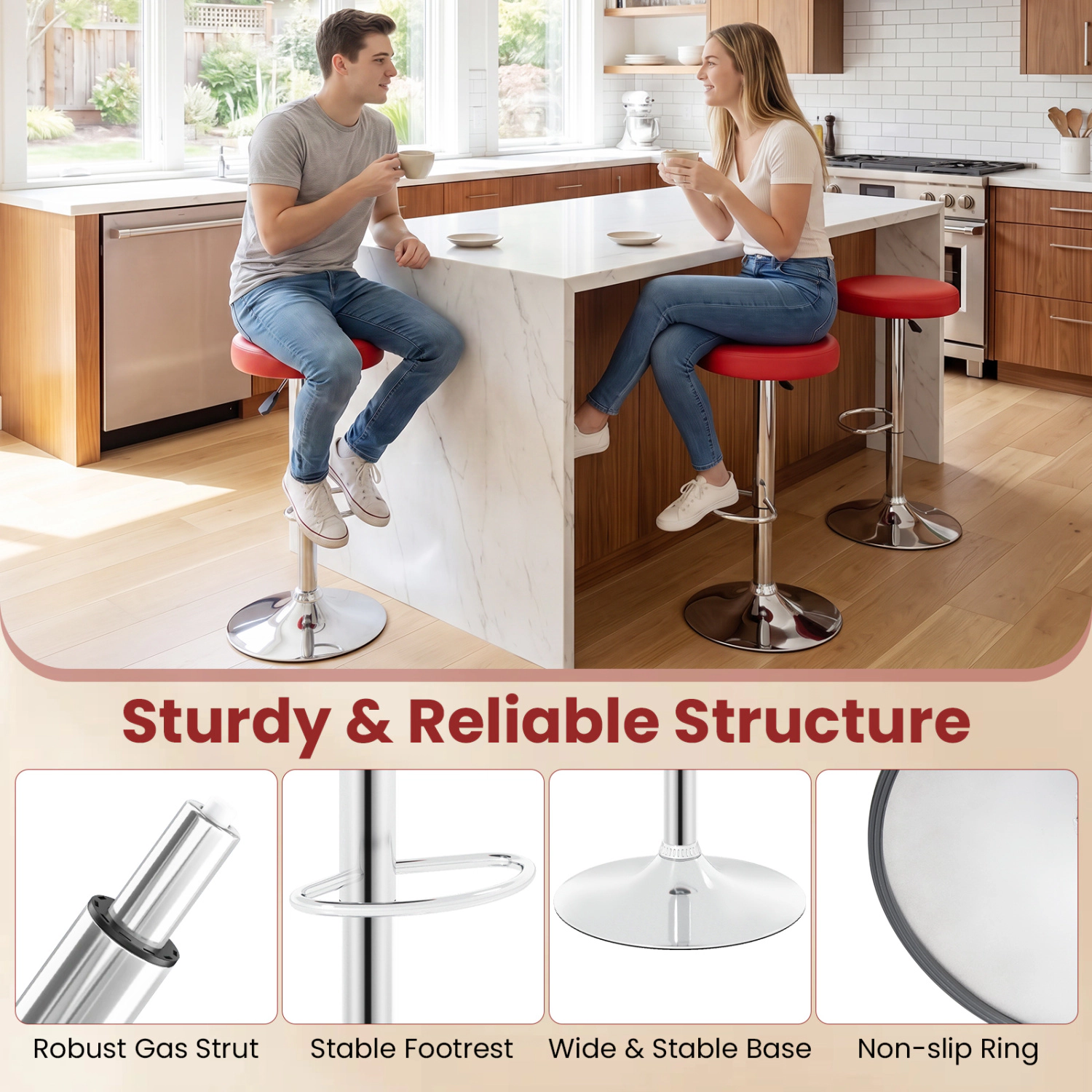 Hivvago Set Of 2 Height-Adjustable Swivel Bar Stool With 360° Swivel Bar Stool