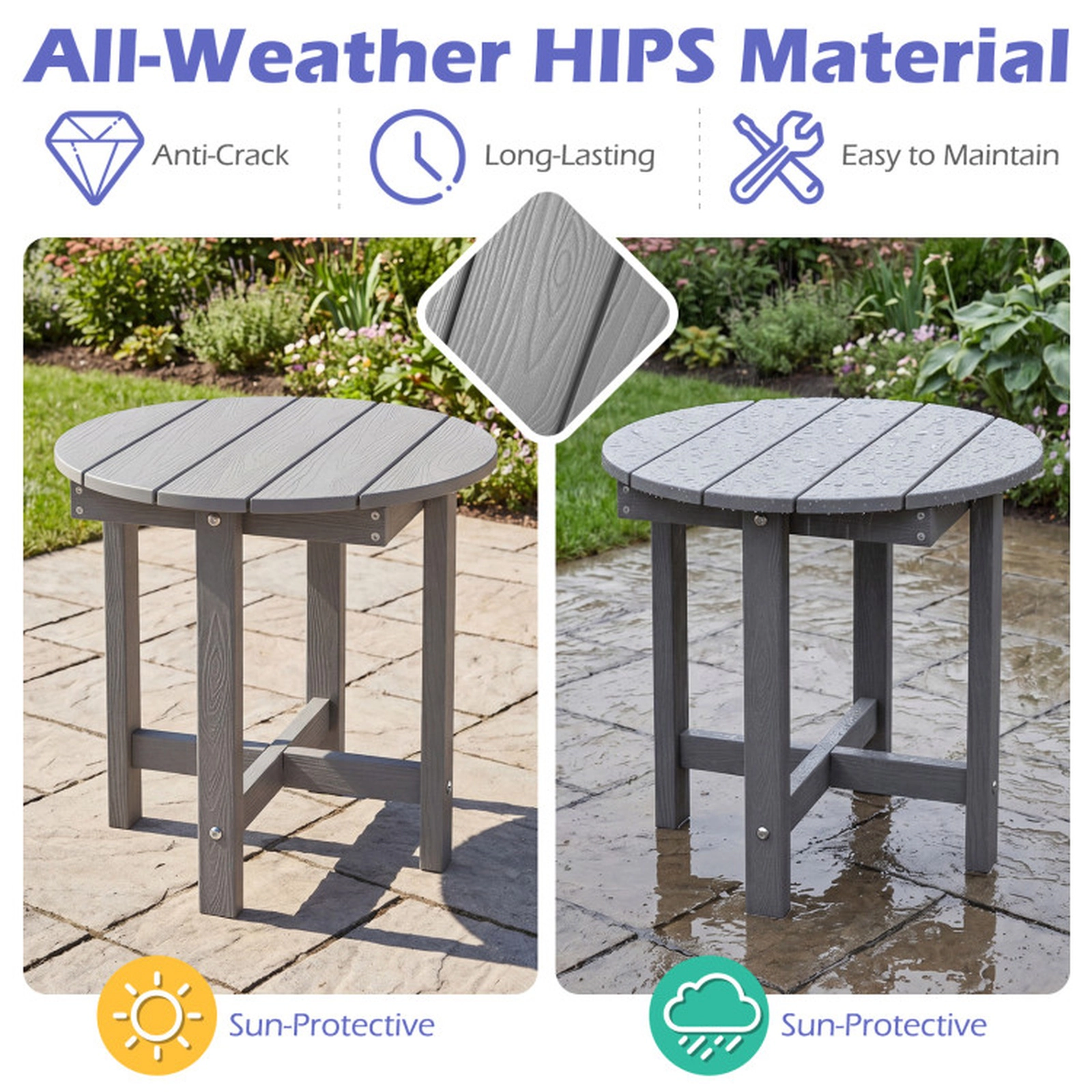 SUGIFT Weather-Resistant HIPS Adirondack Side Table 66-lb Capacity 18-in Square Top 1-Pc Black Coffee Gray White