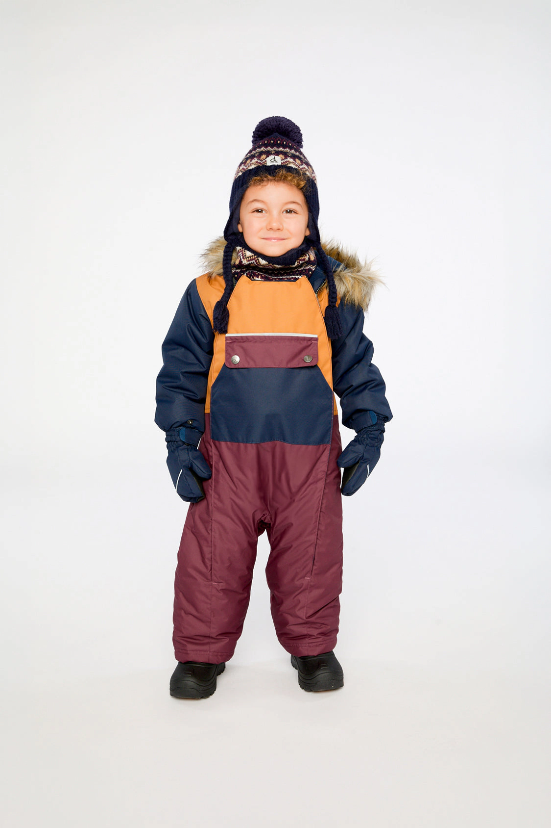 Deux par Boys One Piece Snowsuit Adapted for Car Seats with Detachable Hood