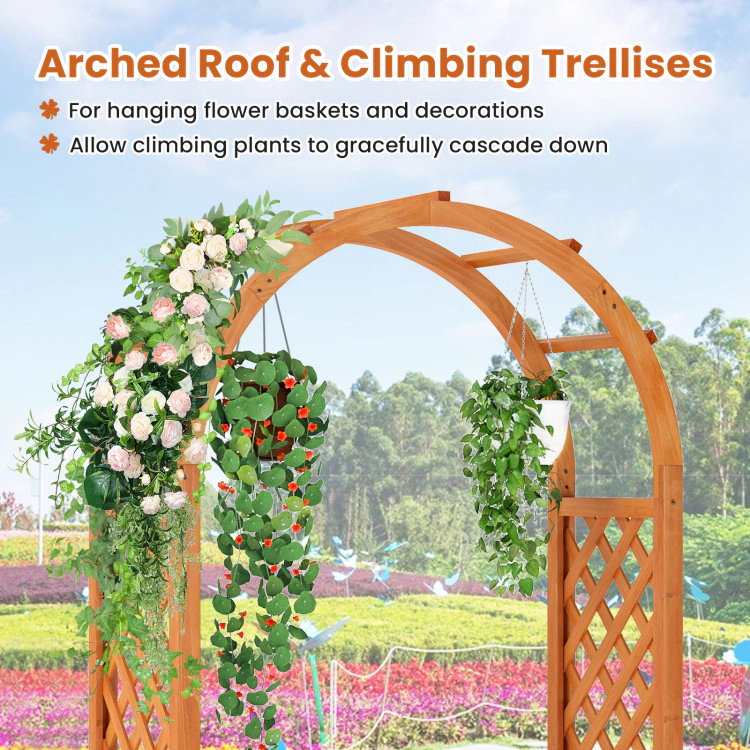 Hivvago Raised Garden Bed with Lattice Trellis Ached Roof Wooden Elevated Planter Box-Brown