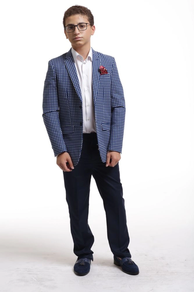 Elie Balleh Boys Slim Fit Checked Blazer