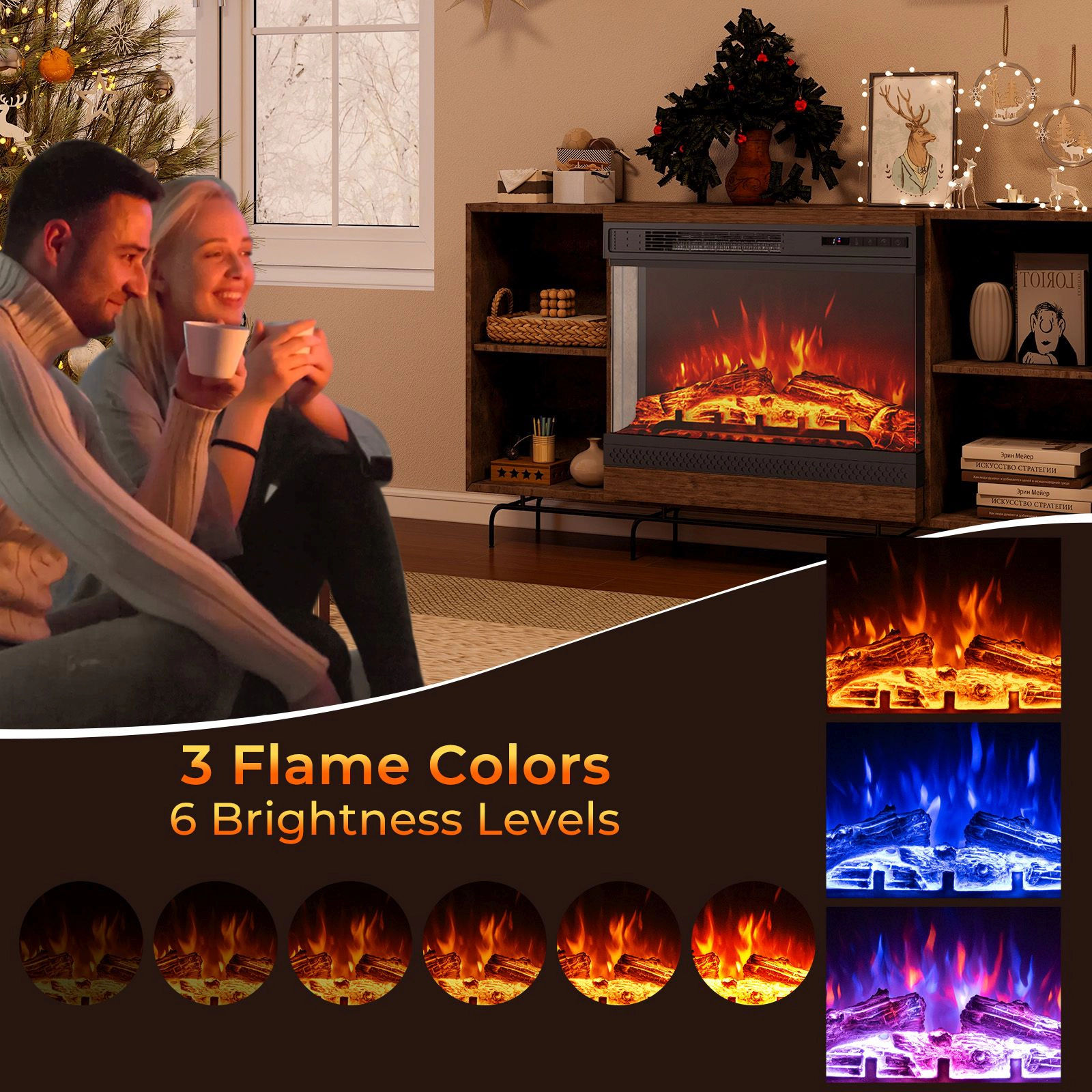 SlickBlue 24 Inch Electric Fireplace Heater with 3-Sided Glass