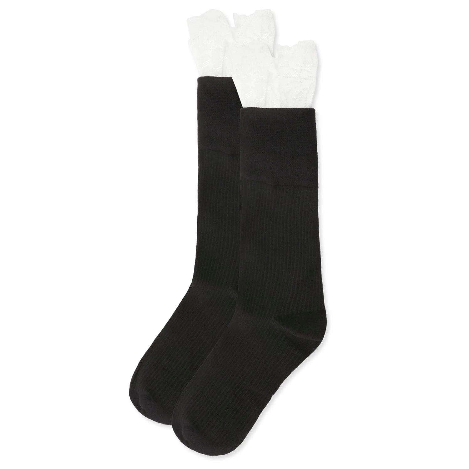 MeMoi Women's Delicate Lace Slant Ribbed Crew Socks