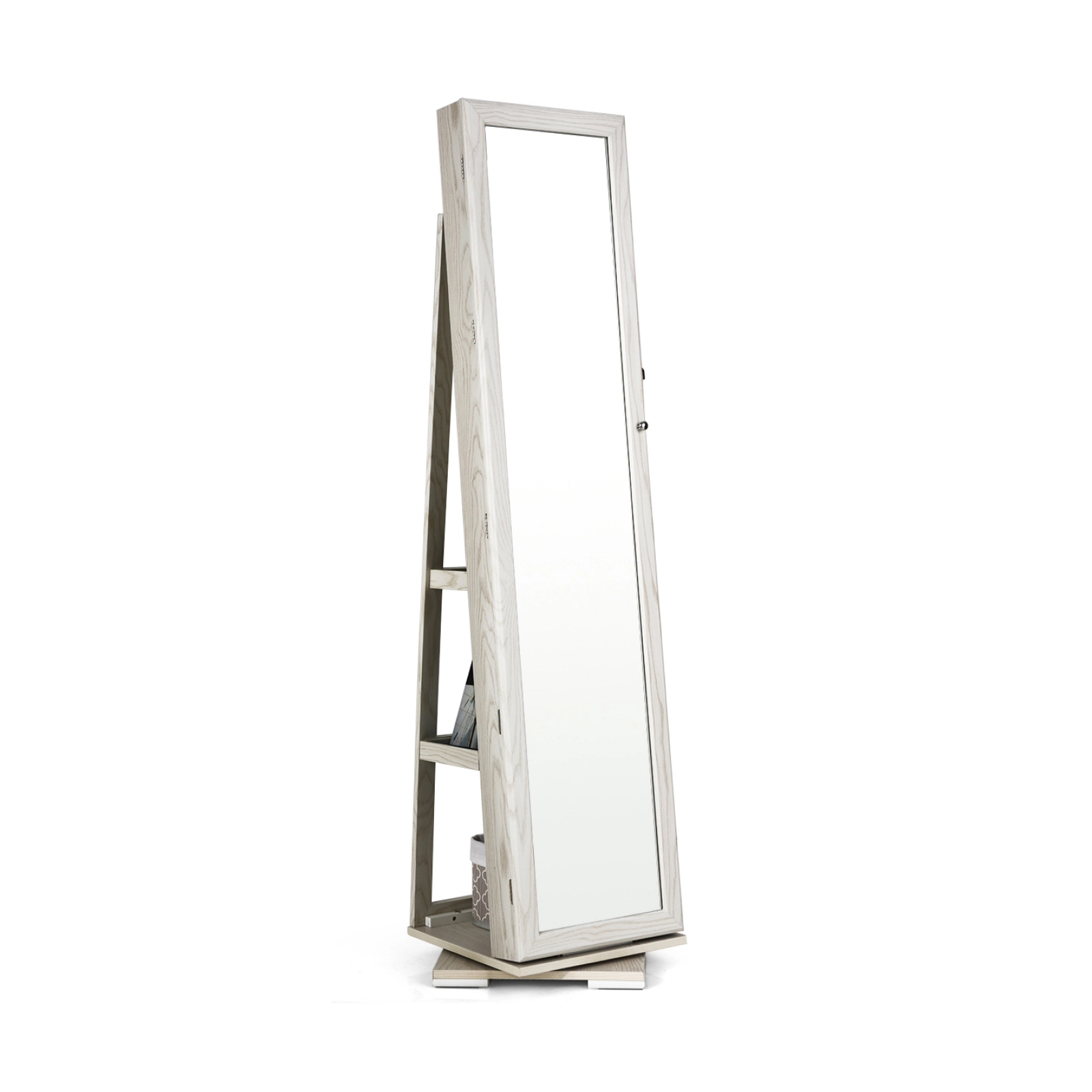 SUGIFT White 360-Degree Rotating Jewelry Cabinet with 100 Earring Slots 30 Hooks and Full-Length Mirror