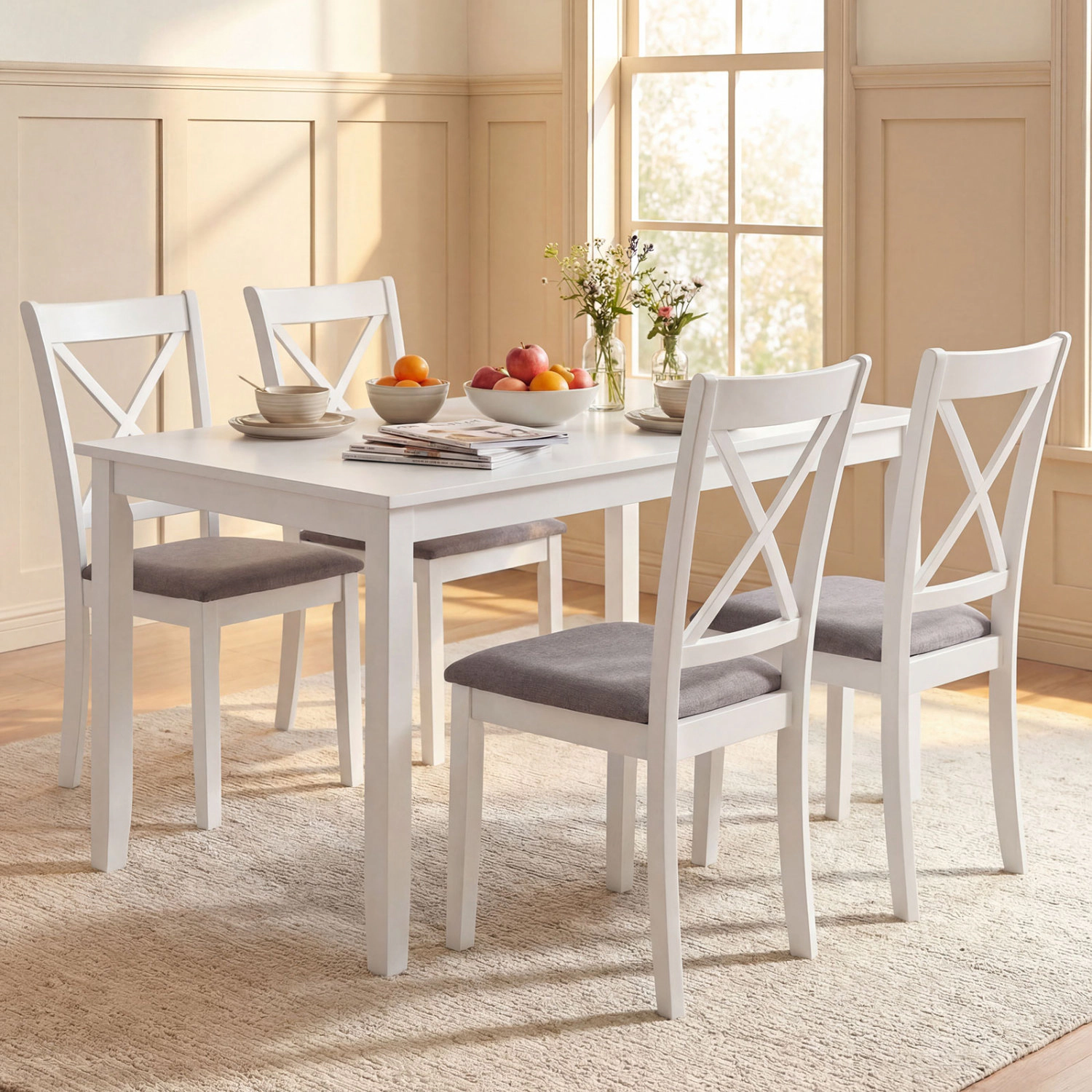 LJG Dining Chairs Set of Rubber Wood Dining Room Chairs with Comfortable Backrest and Padded Seat