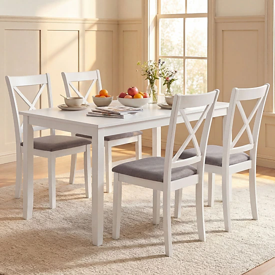 LJG Dining Chairs Set of 4 Rubber Wood Dining Room Chairs with Comfortable Backrest and Padded Seat