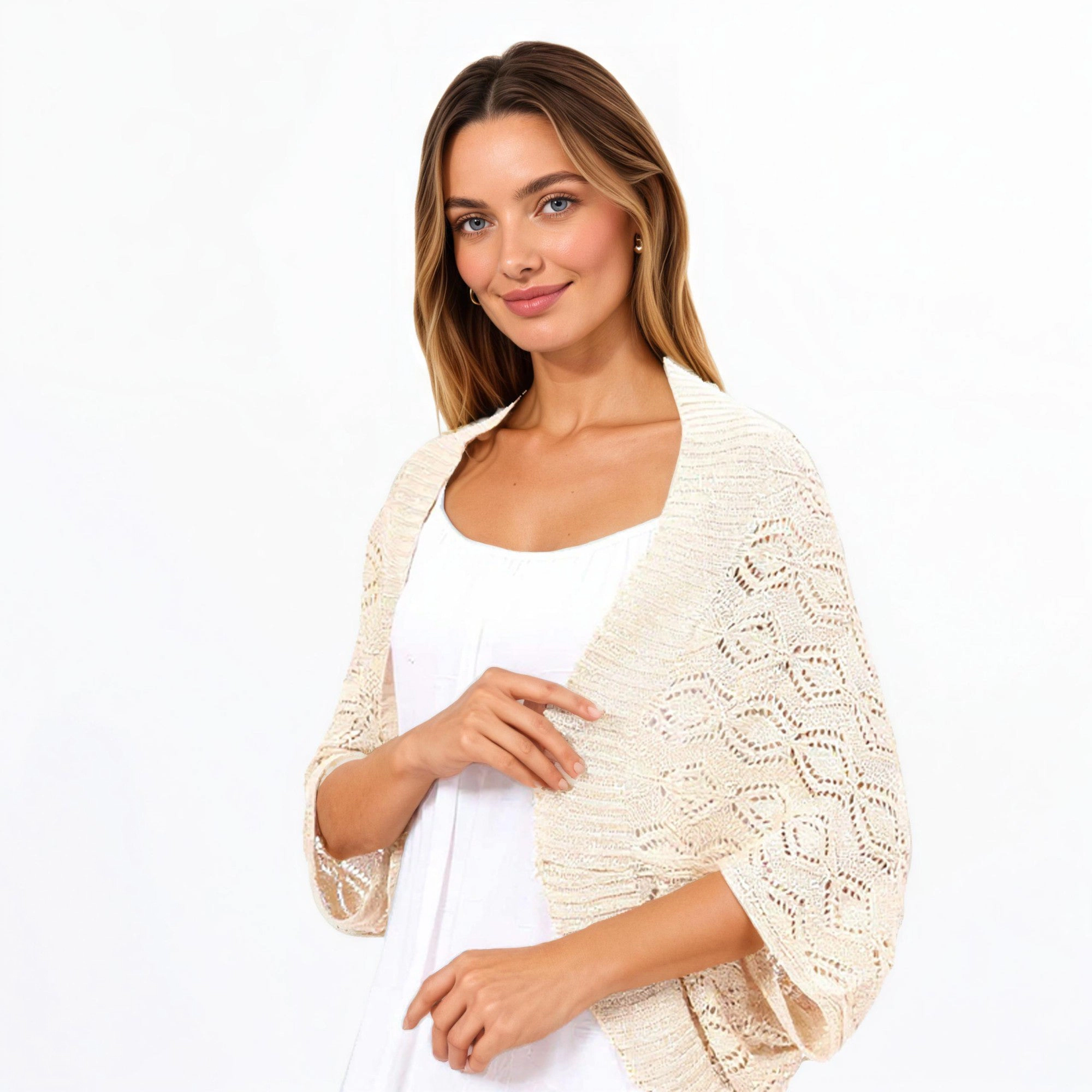 Anna-Kaci Womens Open-Knit Lightweight Shrug Cardigan