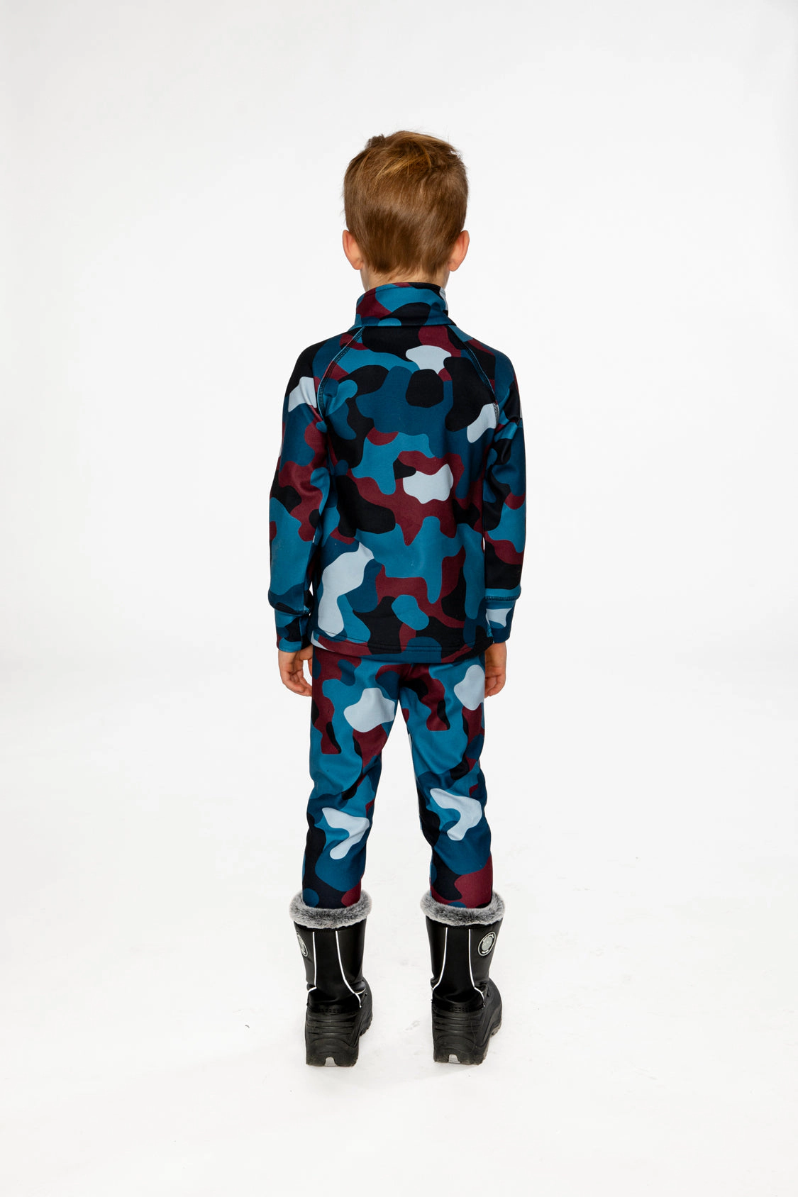 Deux par Deux Boys Two Piece Camouflage Print Half-Zip Thermal Underwear Top and Pants Set