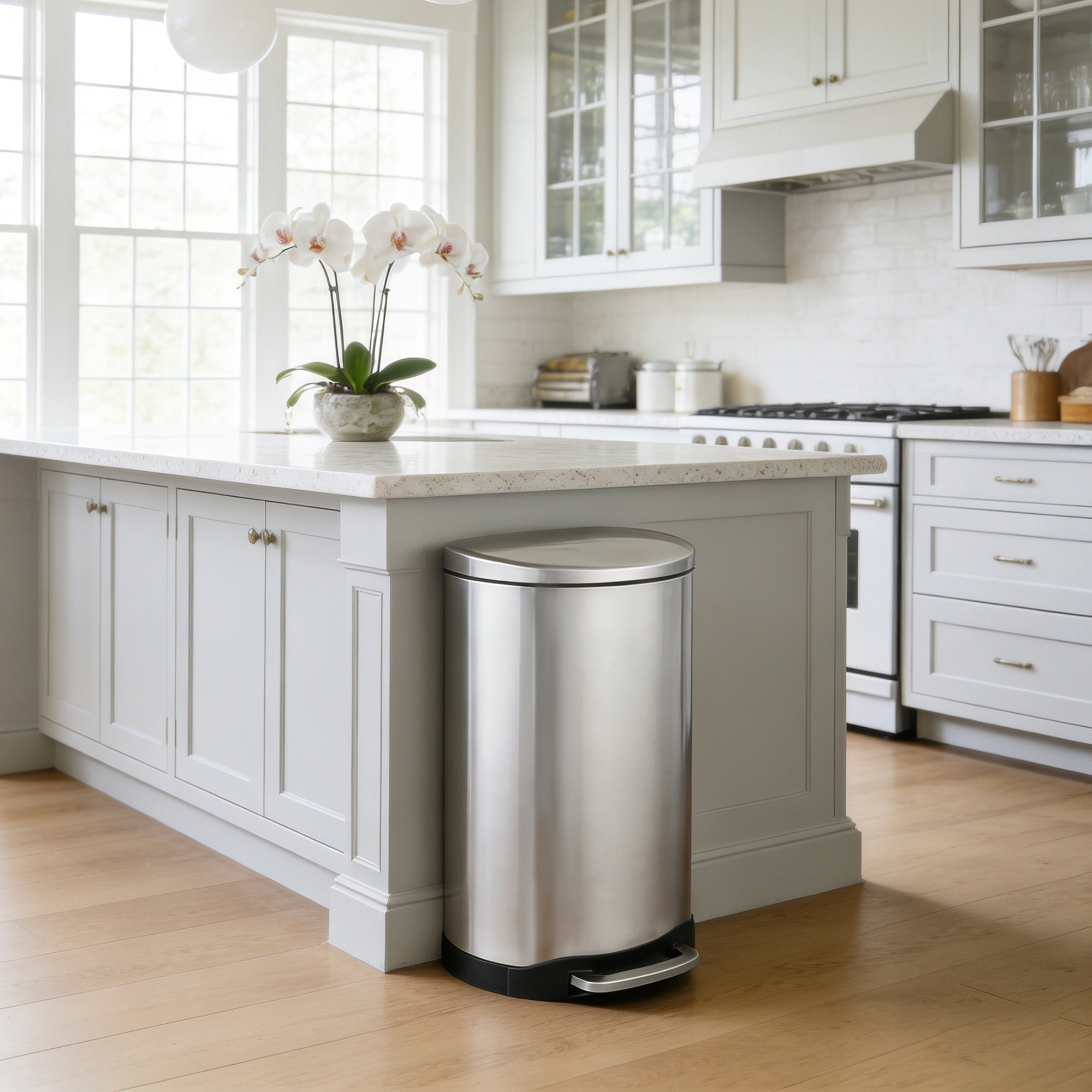 Innovaze 10.6 Gal./40 Liter Stainless Steel Semi-round Step-on Trash Can for Kitchen