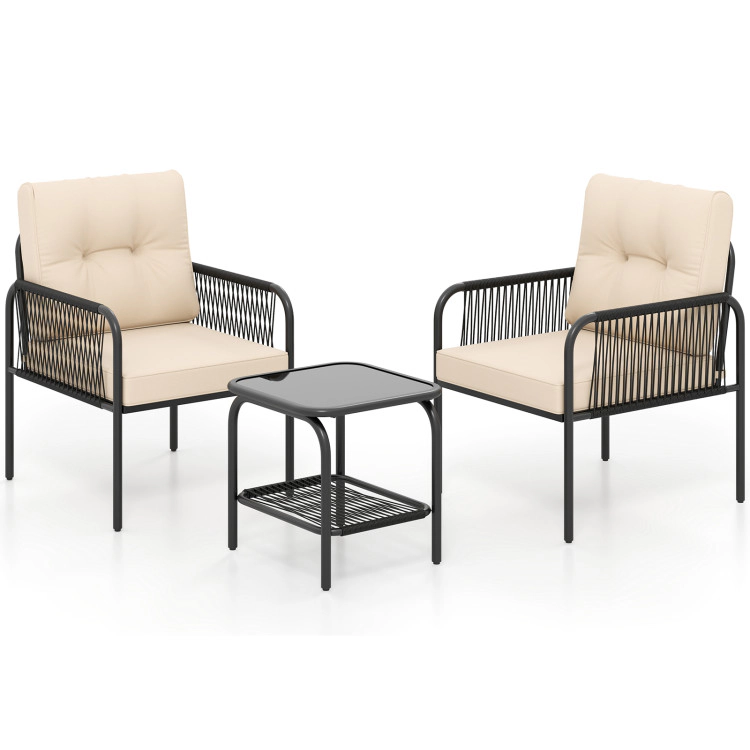 Hivvago 3 Pieces Patio Bistro Pe Outdoor Wicker Rattan Furniture Conversation Set-Beige