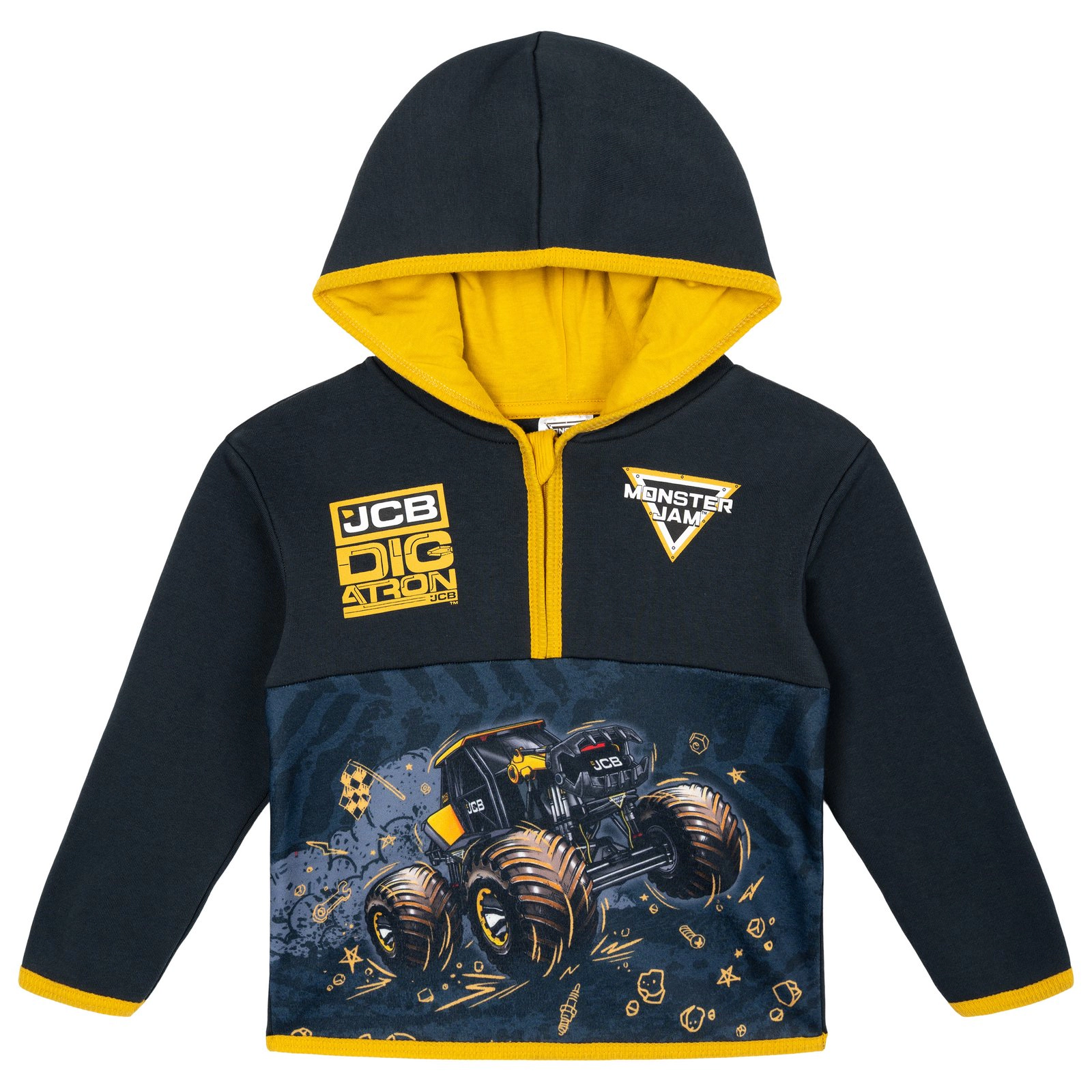 Monster Jam Boys' Half Zip Fleece Hooded Sweatshirt