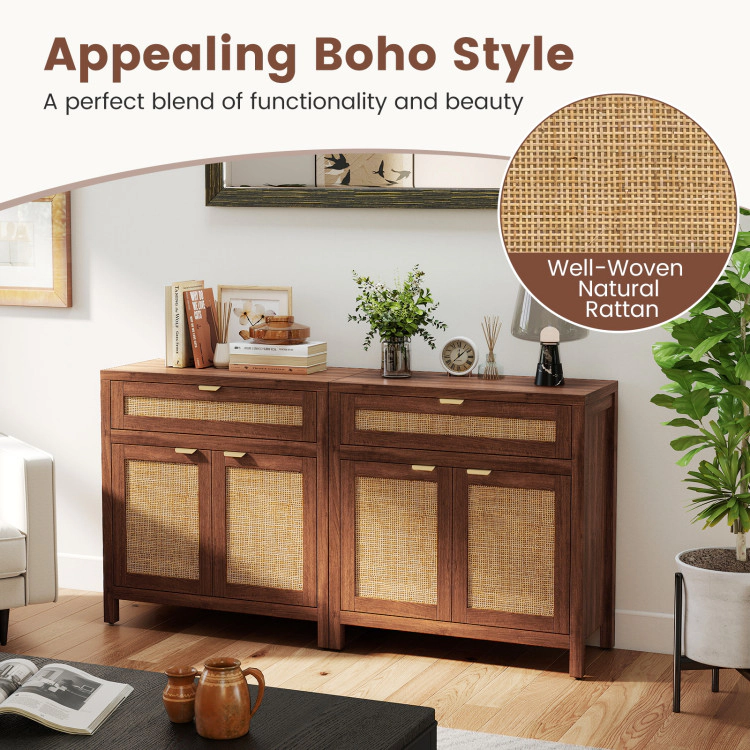 Hivvago Sideboard Storage Cabinet With Rattan Doors And Drawer-Brown