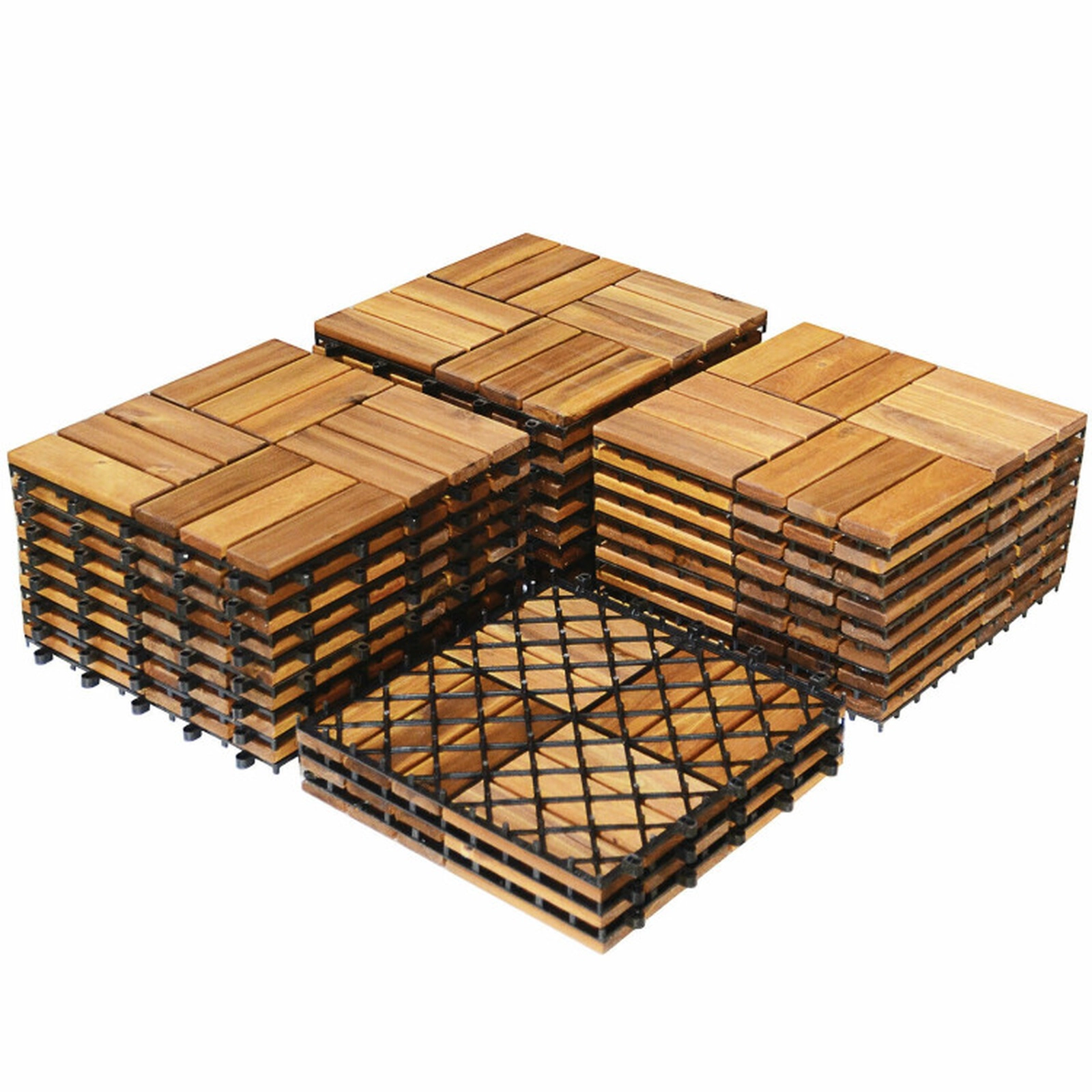 SUGIFT 27-Piece 12-in Oil-Finished Acacia Wood Interlocking Patio Deck Tiles with 27-sq ft Coverage