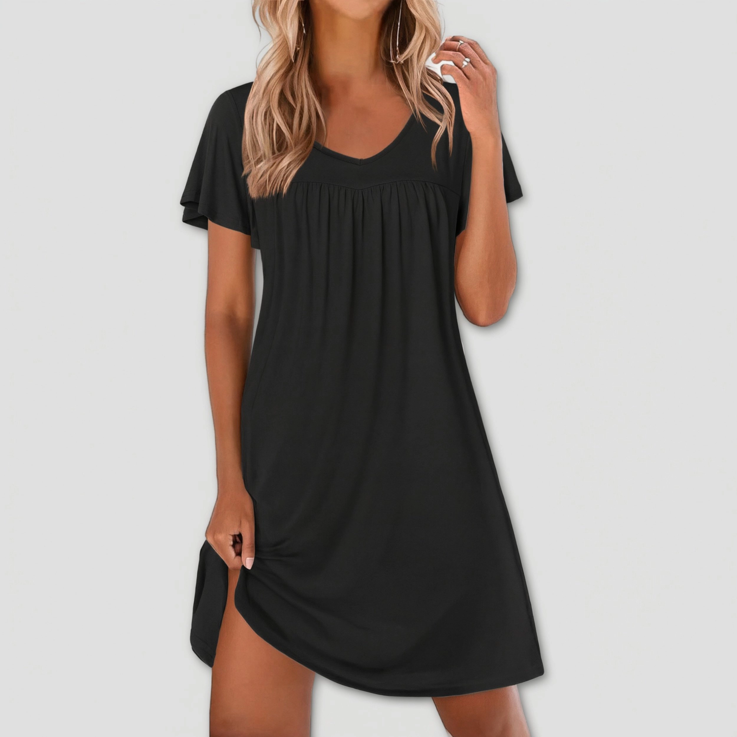 Ekouaer Nightgowns for Women Short Sleeve Sleep Shirts Pleated Night Dress V Neck Soft