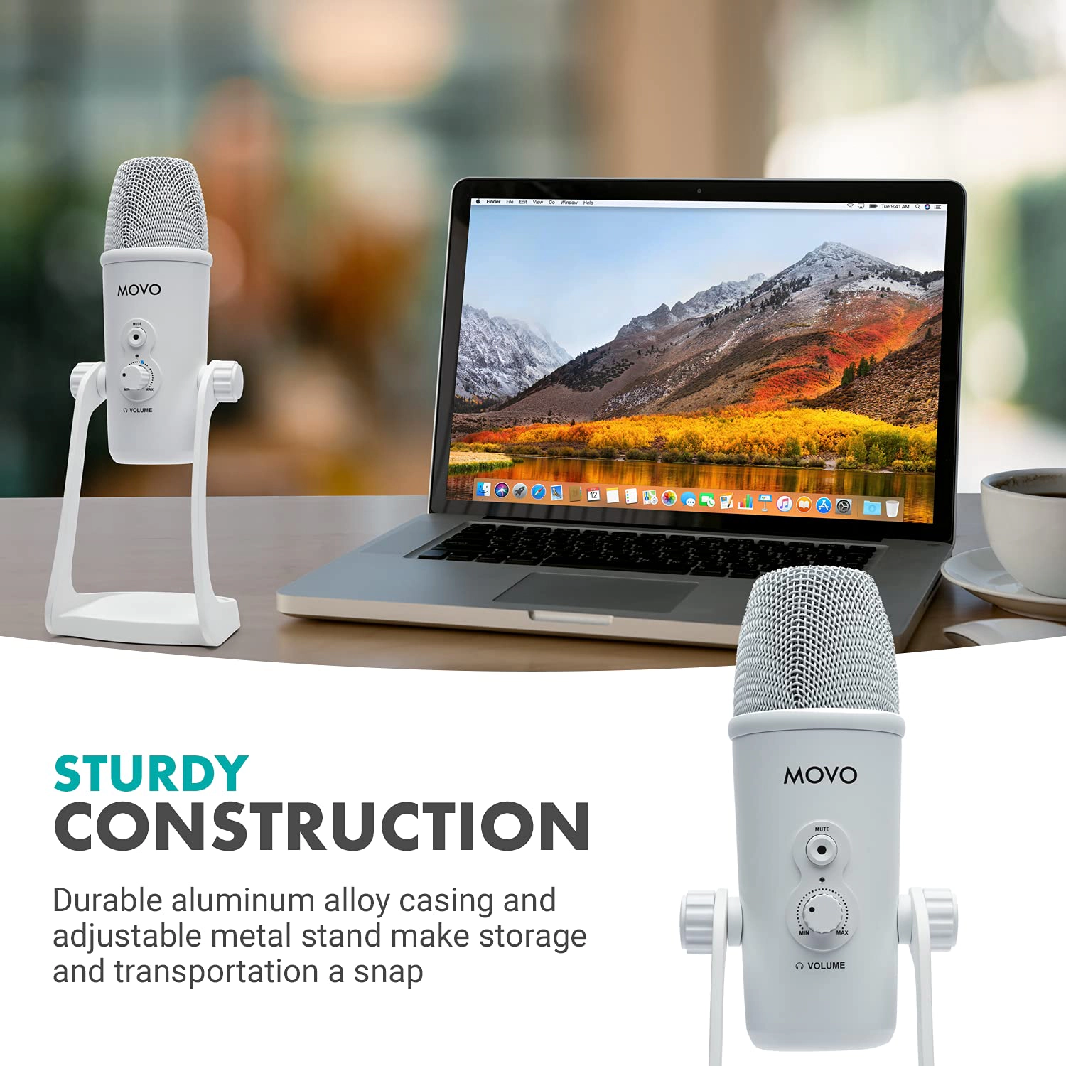 Movo UM700W White Desktop USB Microphone for Computer - Studio Mic with 4 Pickup Patterns - USB Gaming Microphone