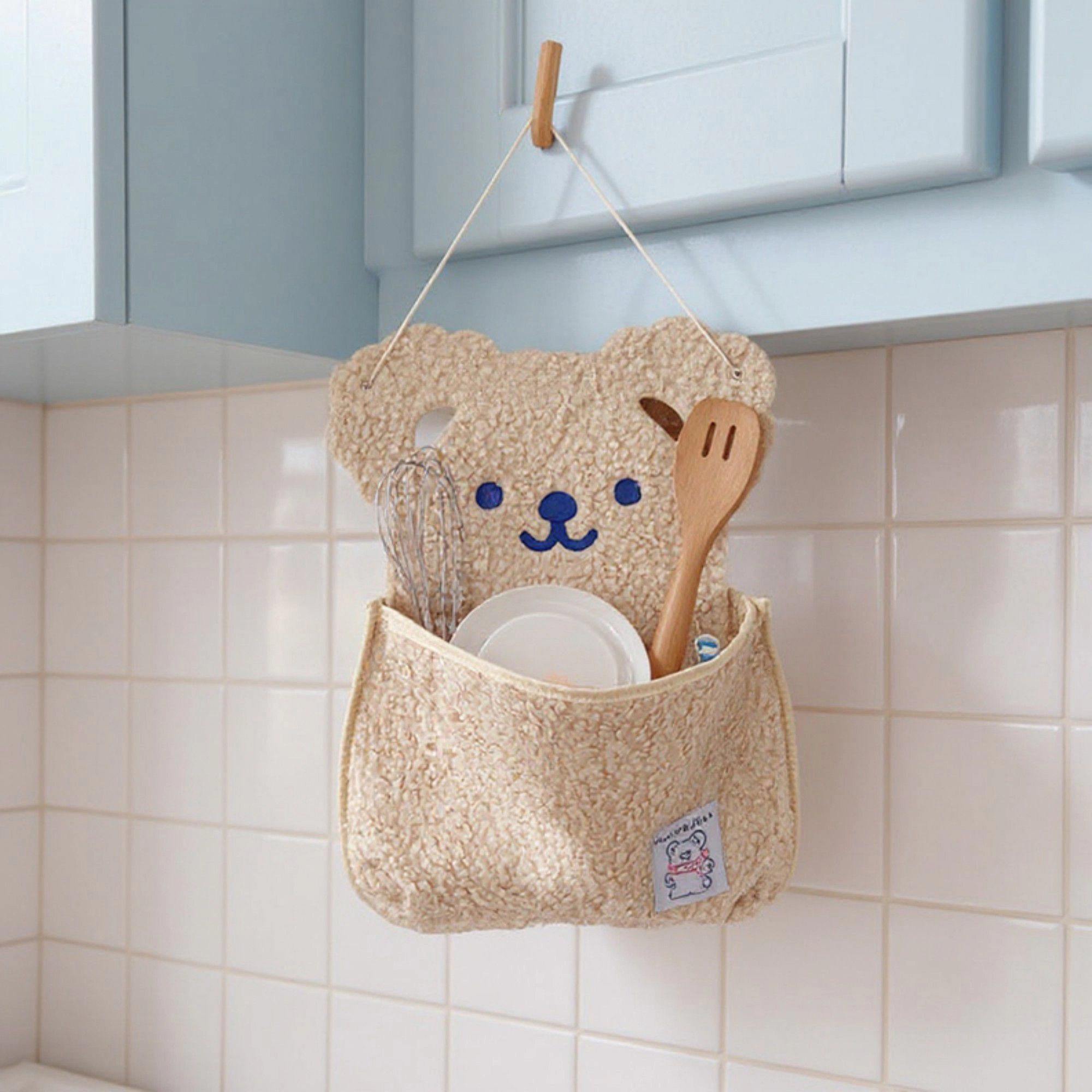 Alilang Women Plush Bear Wall Pocket Organizer with Hanging Loop and Front Storage Pouch