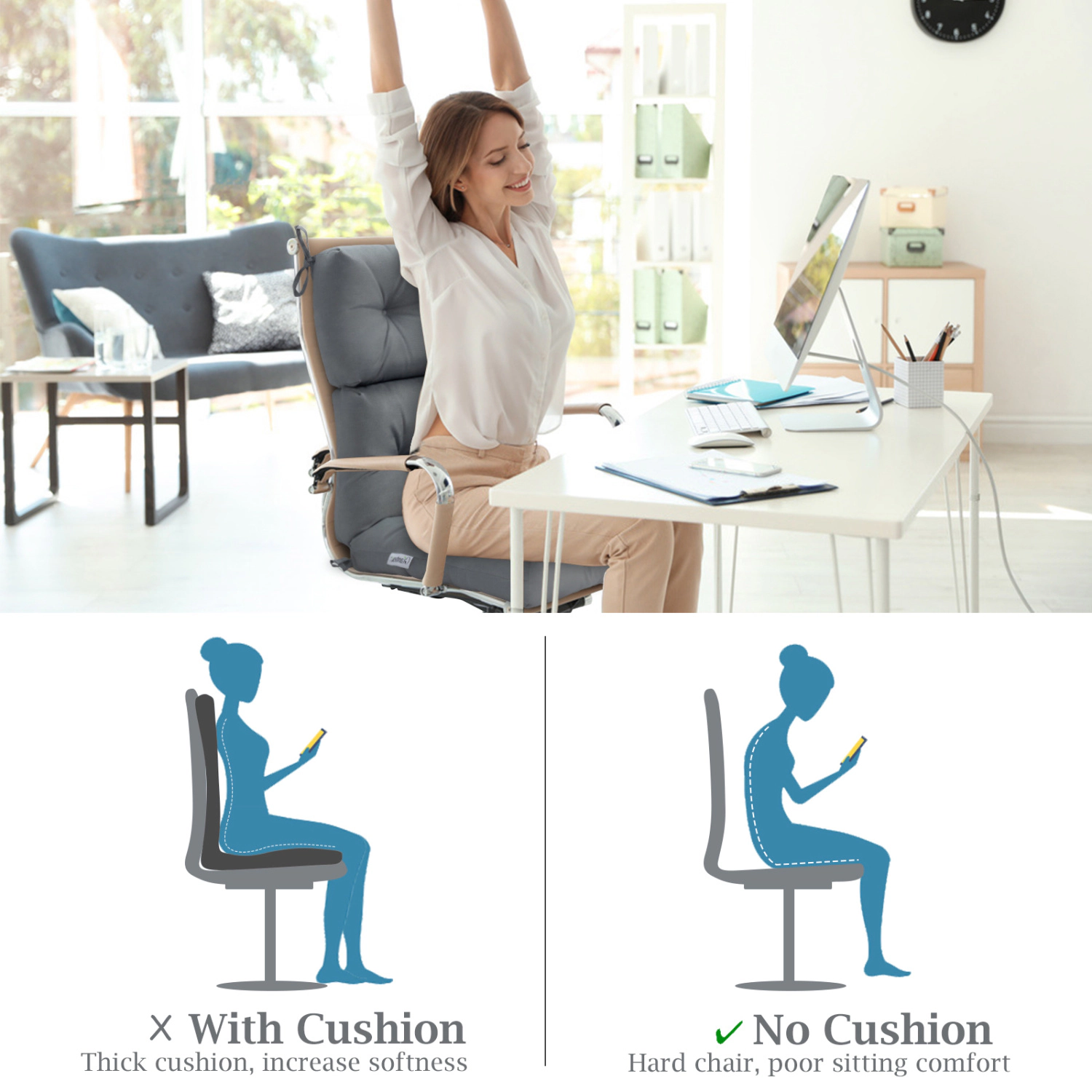 LJG Set of 2 High Back Chair Cushion with Adjustable Height