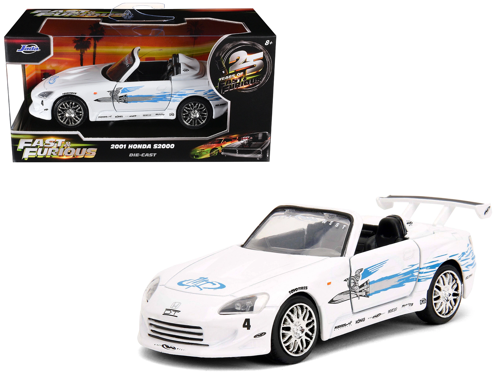 Jada 2001 Honda S2000 Convertible White with Graphics "Fast & Furious Remix - 25th Anniversary" Series 1/32