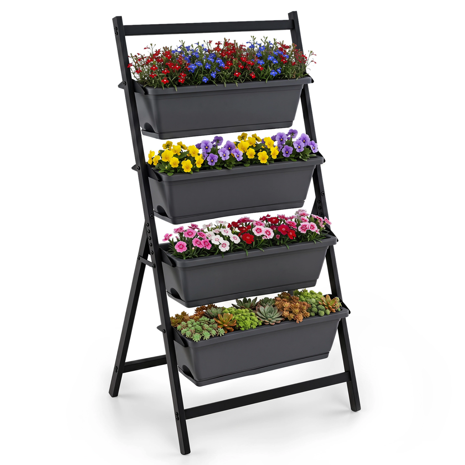 LJG 4-Tier Vertical Raised Garden Bed with Drainage Holes and 4 Containers
