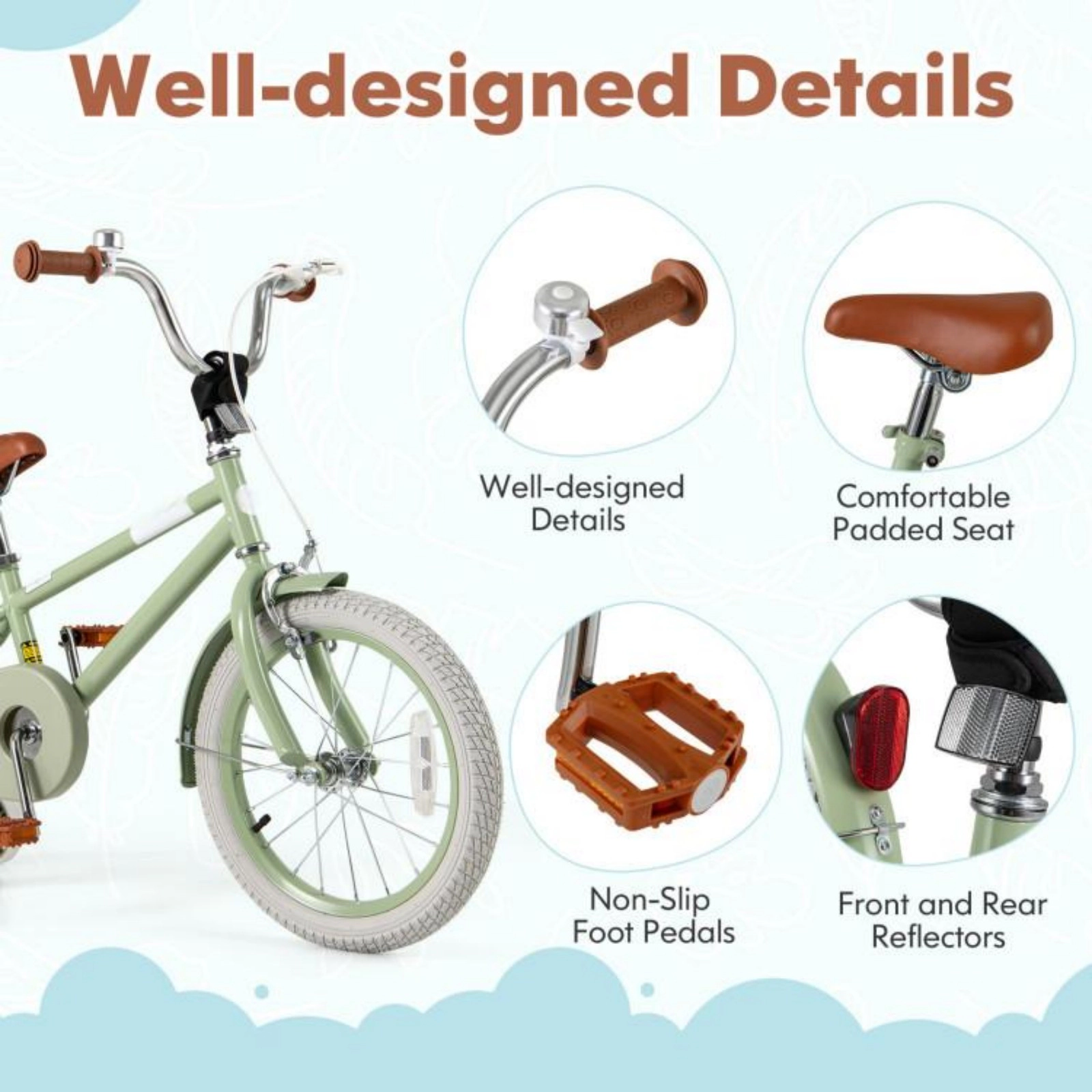 SUGIFT Green Adjustable Handlebar Saddle and Removable Training Wheels Kids Bike