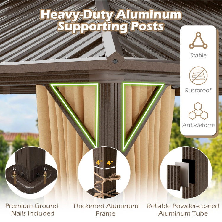Hivvago 16 x 12 Feet Hardtop Gazebo Aluminum Frame Permanent Pavilion with Curtains and Netting