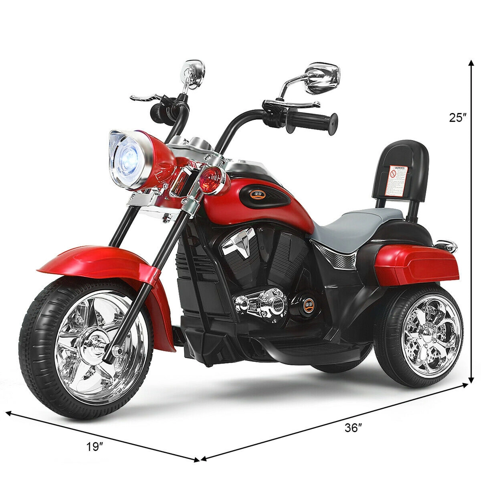 6V Kids Ride on Motorcycle 3-Wheel Chopper Style Electric Trike Adjustable Headlight Ages 3+ 66-lb Capacity