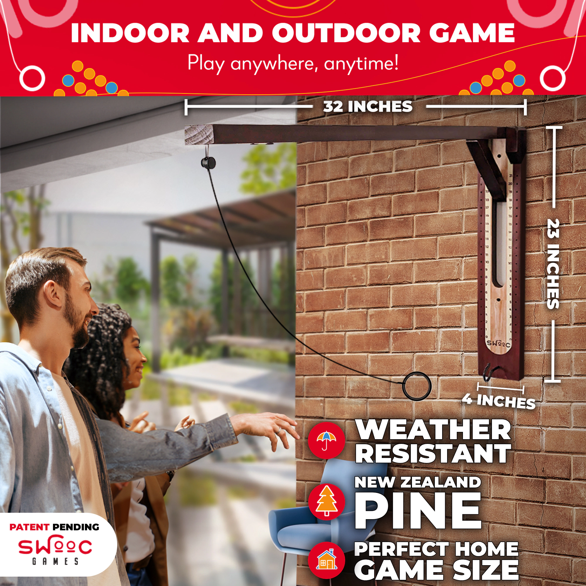 Swooc Games | Hook And Ring Game | Wall Mounted Modern Design