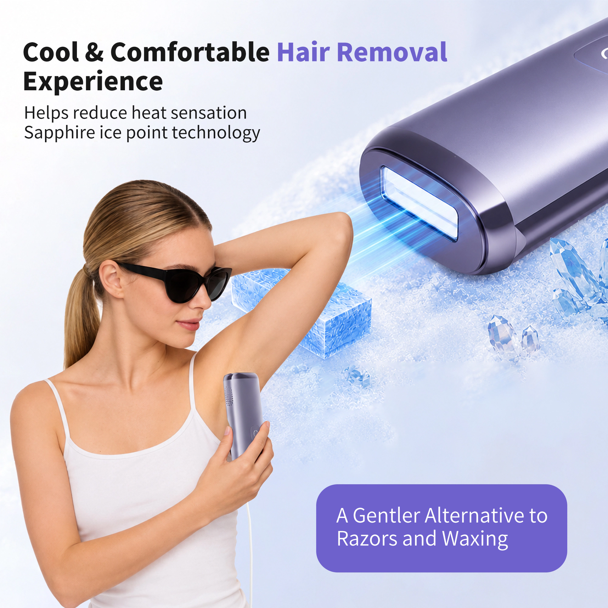 NICEBAY IPL Hair Removal Device – 4 Energy Modes with Sapphire Cooling – Hair Reduction at Home