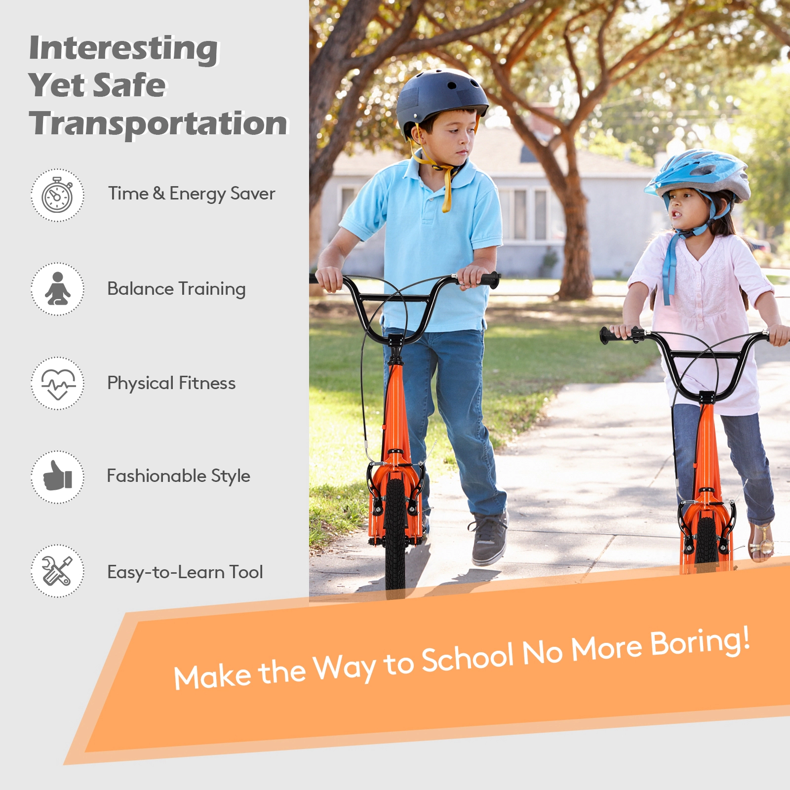 SUGIFT Height Adjustable Kid Kick Scooter with 12-in Air Filled Wheels 165-lb Capacity Ages 8+ Orange