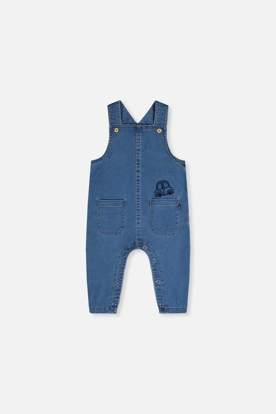 Deux par Boys French Terry Denim Overall with Car Embroidery