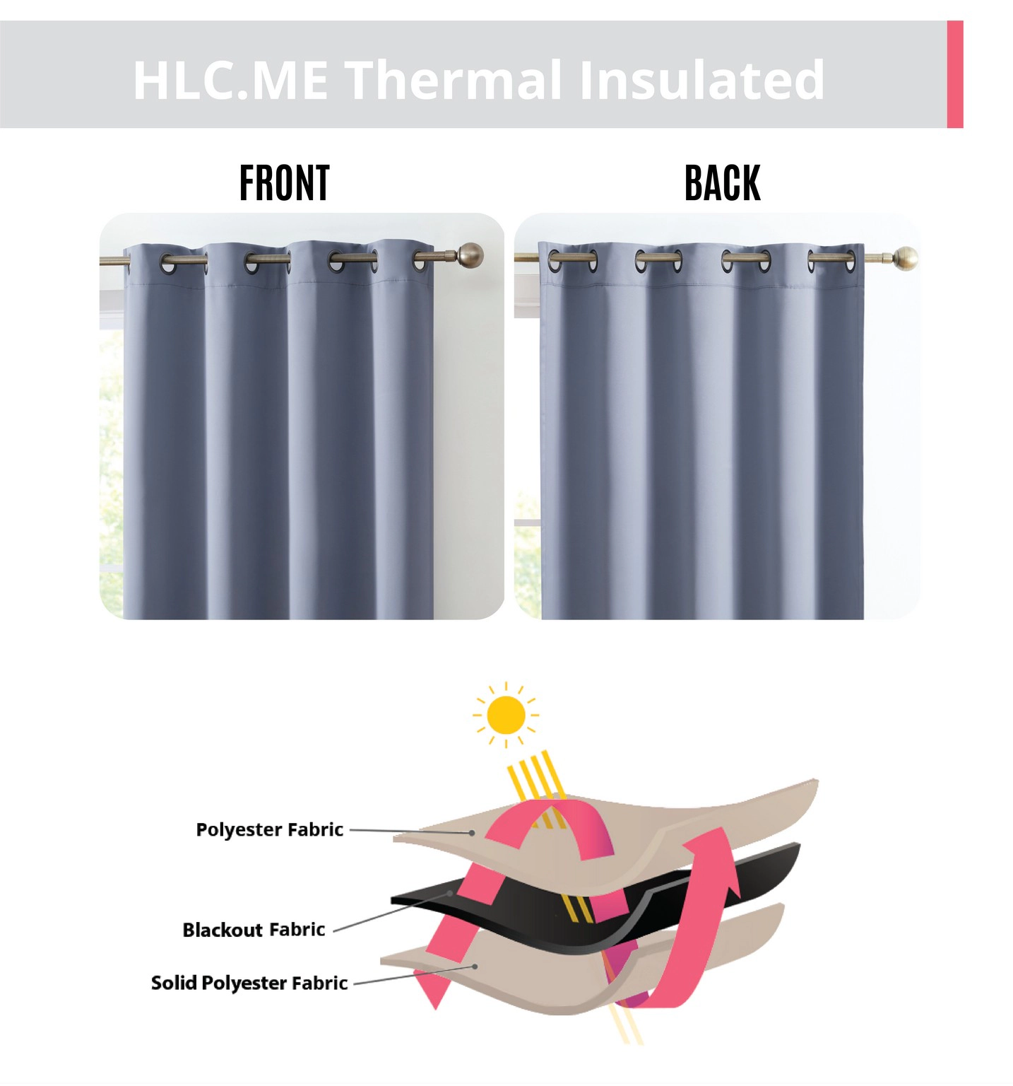 HLC.ME Oxford Thermal Drapes  - Heat Absorbing Blackout Curtains 2 Panels Grommet Top, Set of