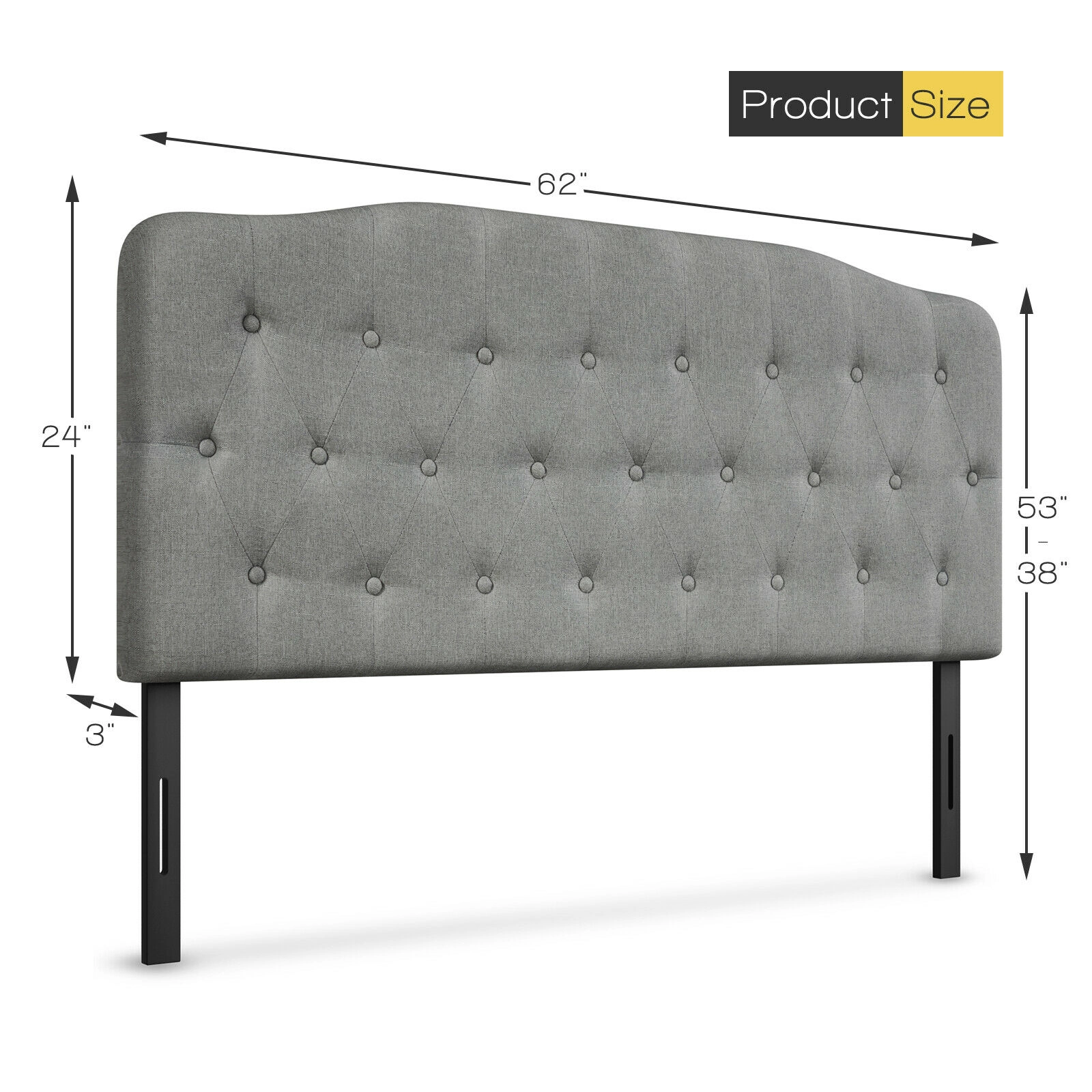 SUGIFT Light Gray Button Tufting and Adjustable Height Queen Upholstered Headboard