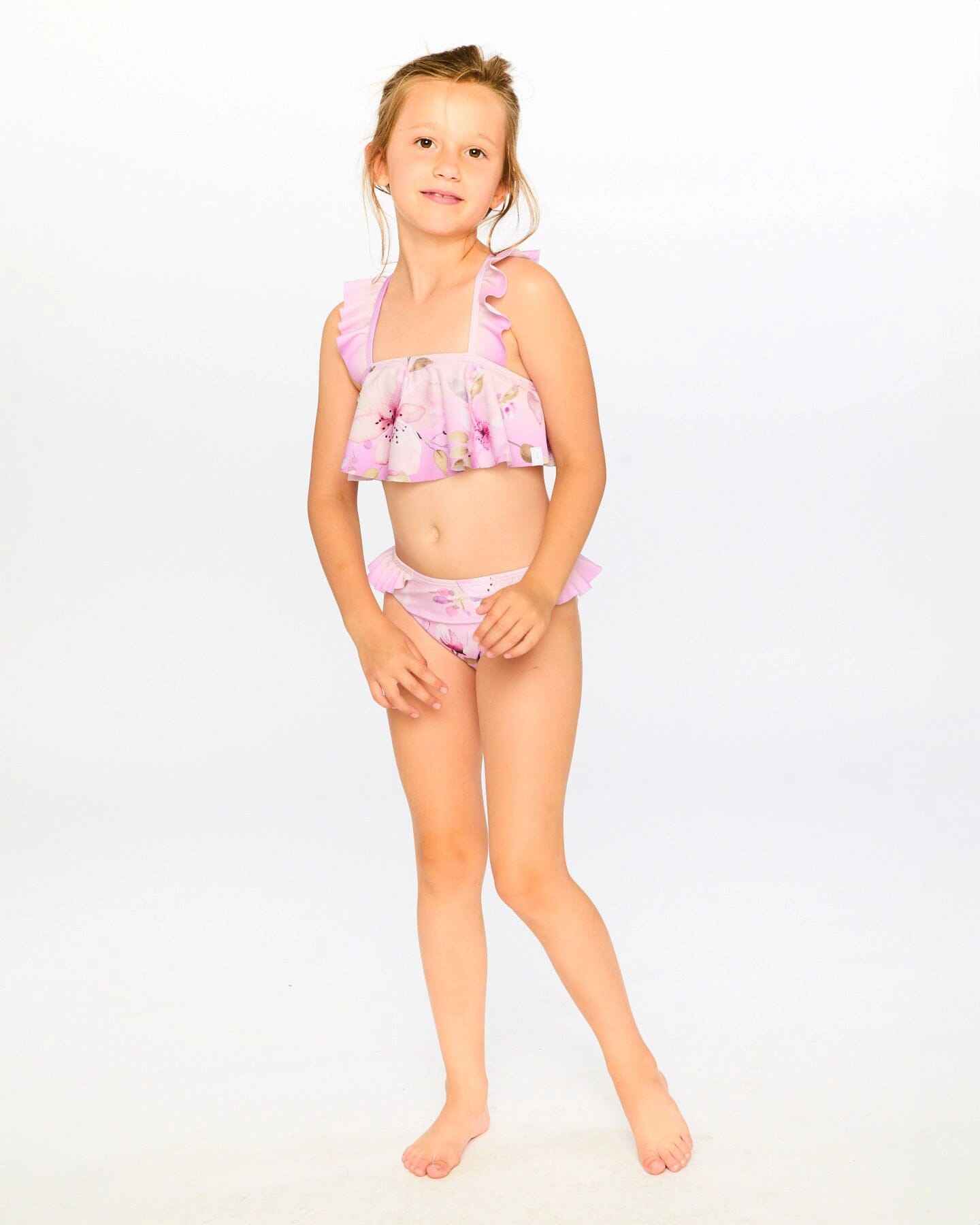 Deux par Deux Girls Flower Print Top and Bottom Two-Piece Swimsuit