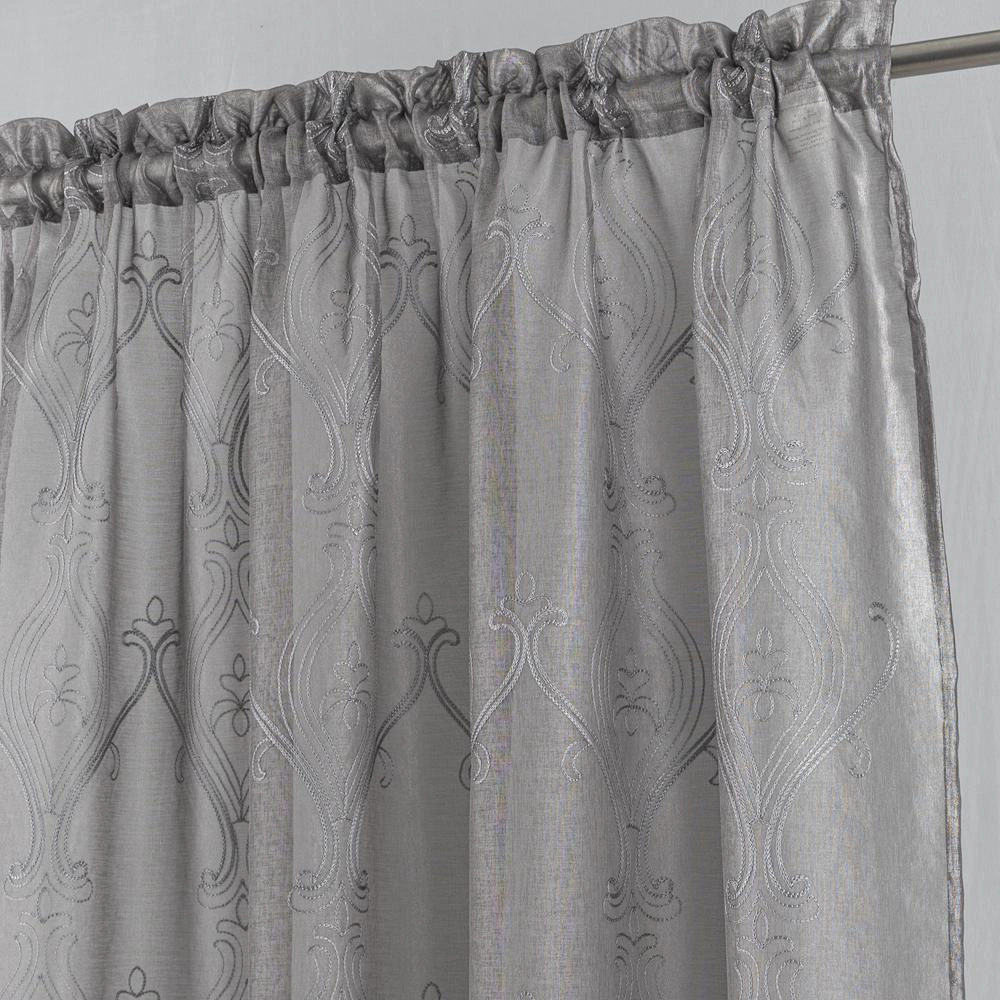 RT Designers Collection Pearl Emb Metallic Doily Rod Pocket Room Darkening Window Curtain Panel 54" x 84" Charcoal