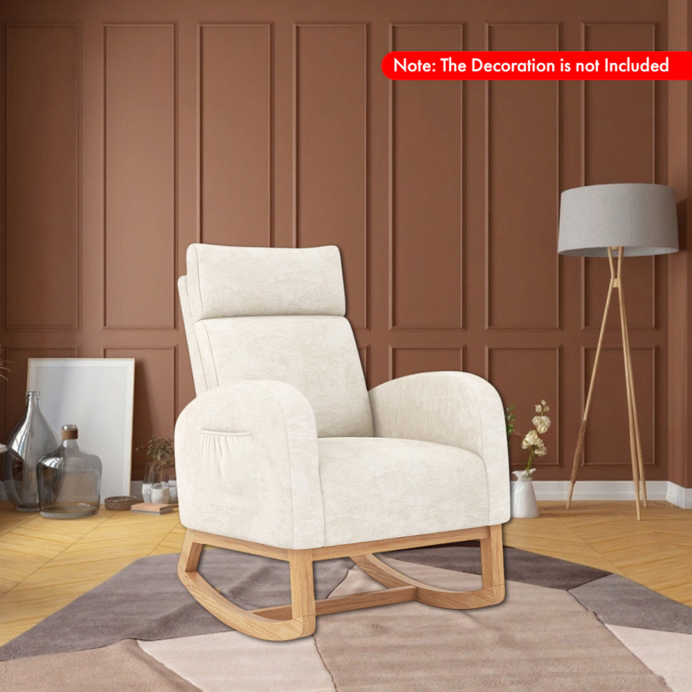 Hivvago Upholstered Chenille Rocking Armchair with Solid Rubber Wood Base for Nursery